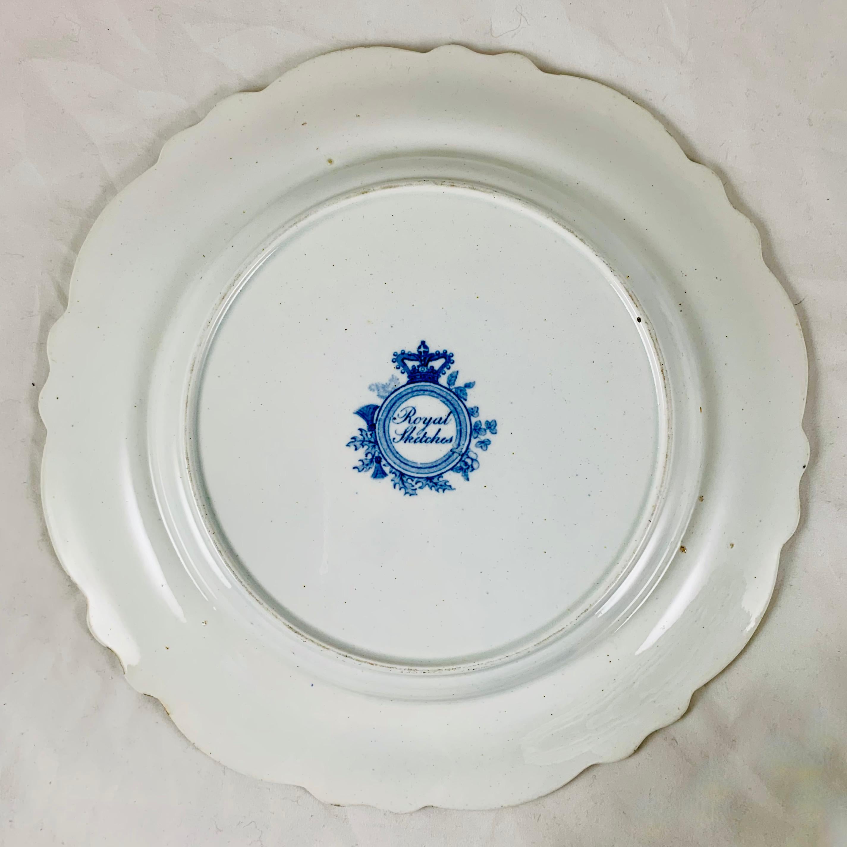British Theme ‘Royal Sketches’ Blue on White Transferware Dinner Plates, Set/6 2