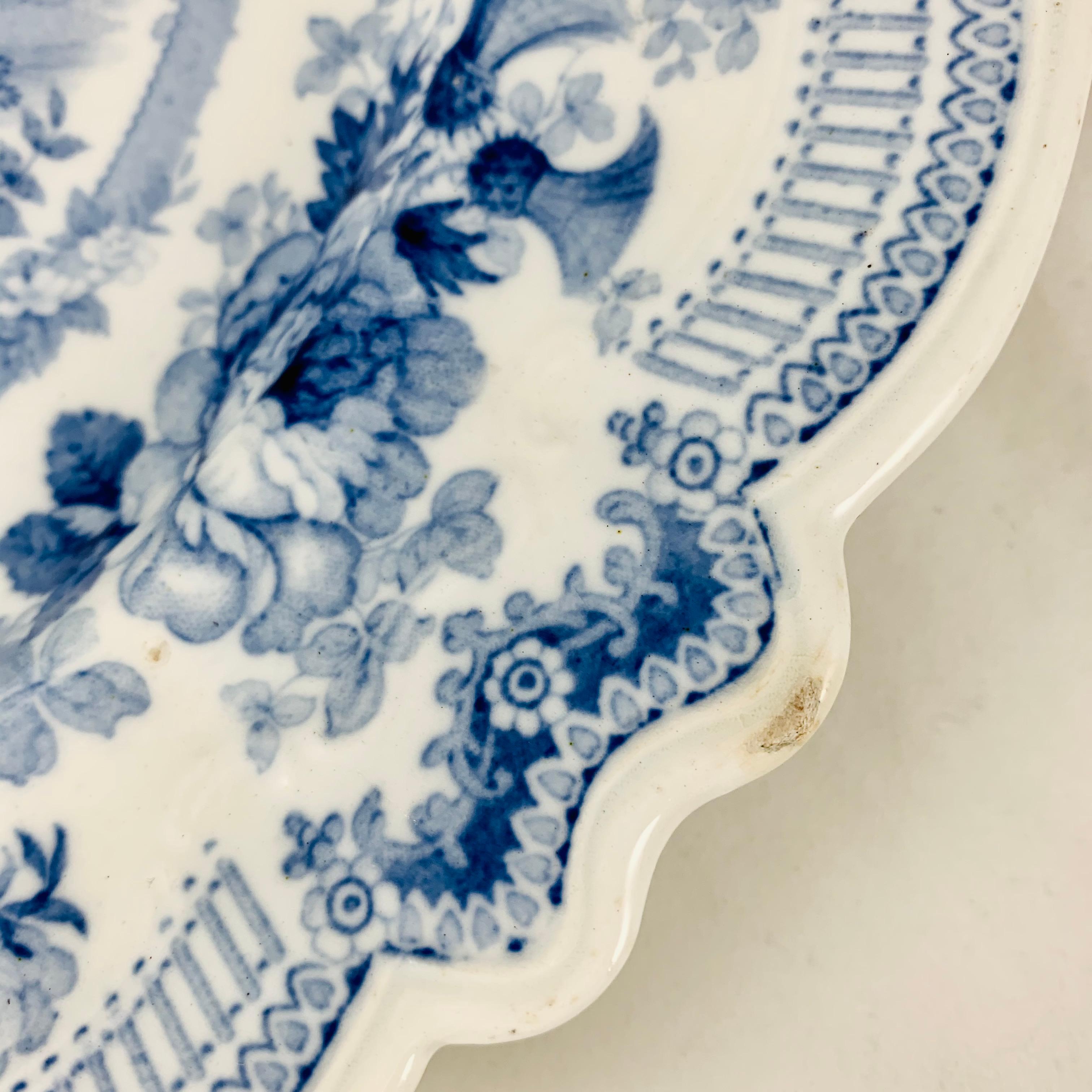 Glazed British Theme ‘Royal Sketches’ Blue on White Transferware Dinner Plates, Set/6