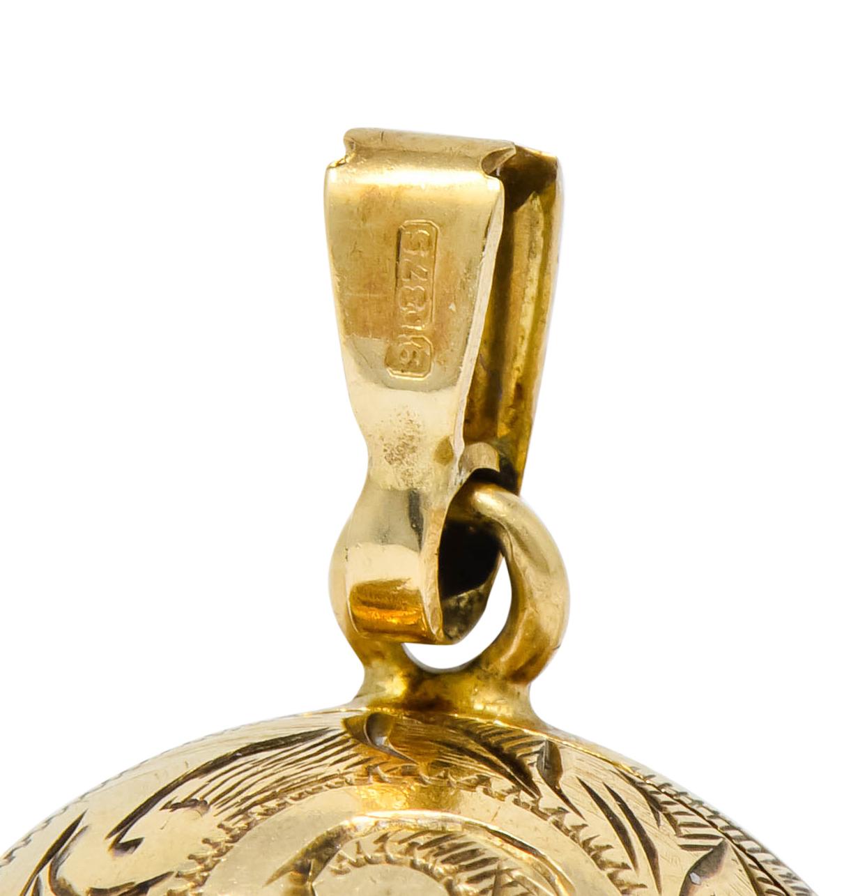 British Victorian 9 Karat Yellow Gold Engraved Ball Locket Pendant 6