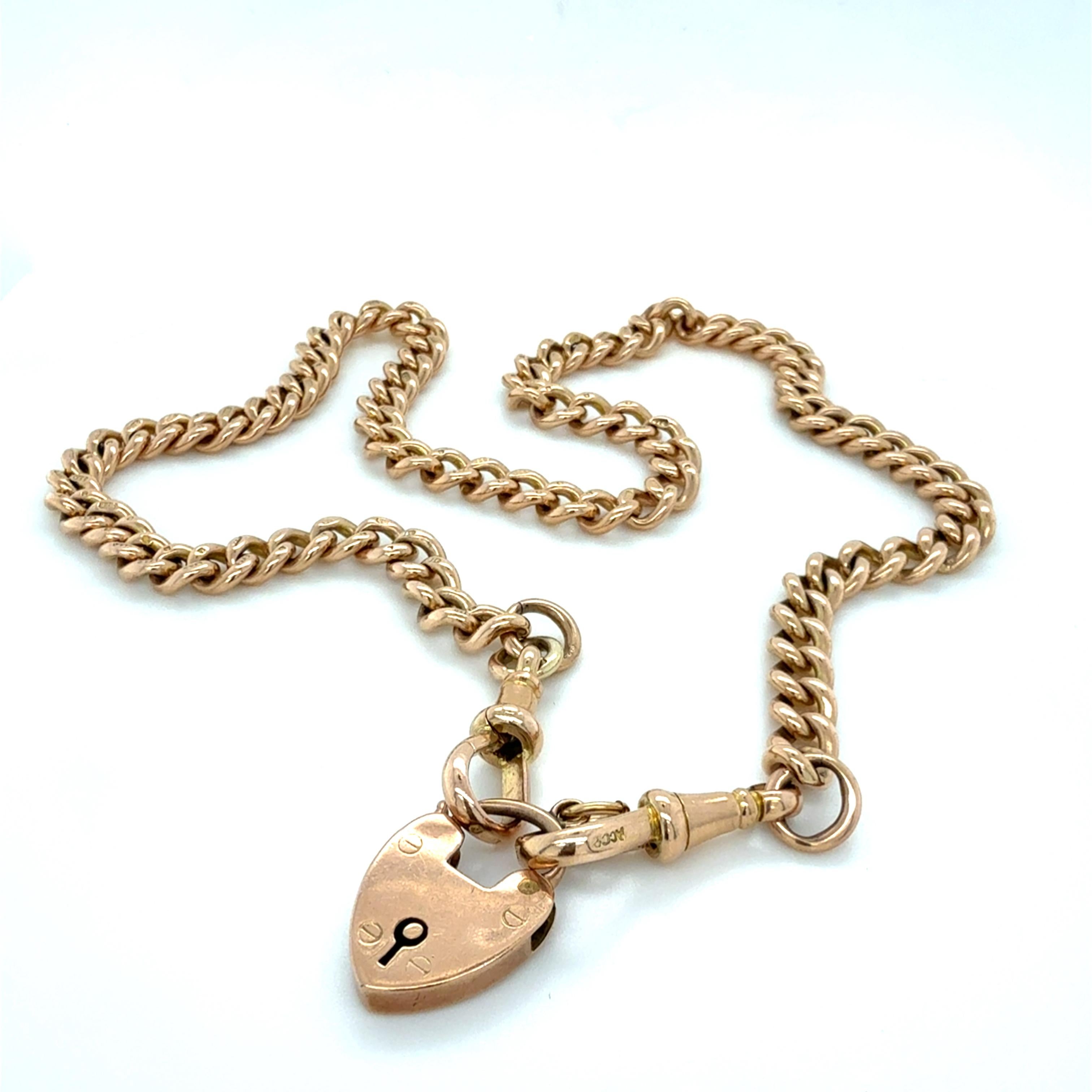 British, Victorian 9ct Rose Gold Watch Fob Chain Heart Necklace Art Decó en venta