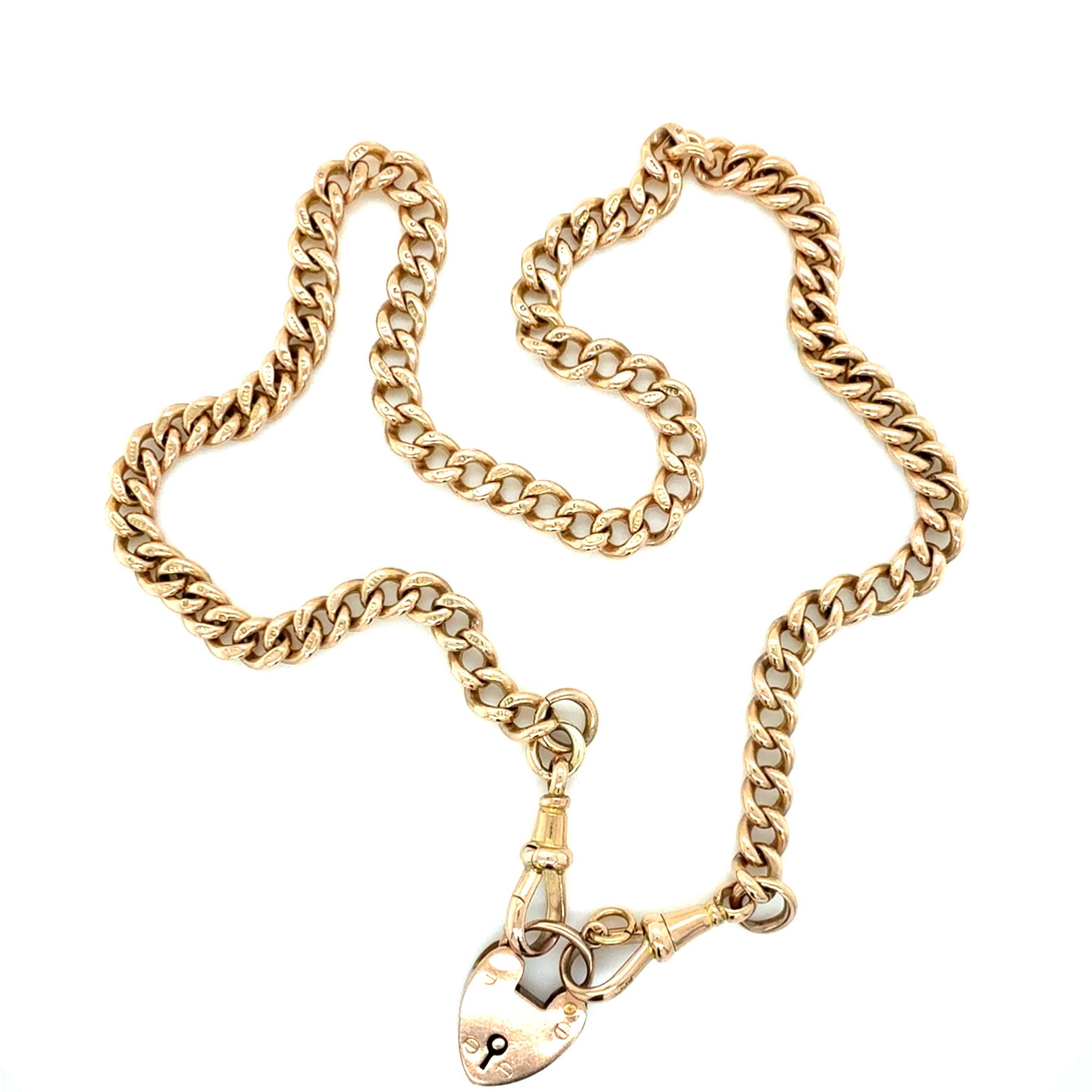 British, Victorian 9ct Rose Gold Watch Fob Chain Heart Necklace en Bueno estado para la venta en Chicago, IL