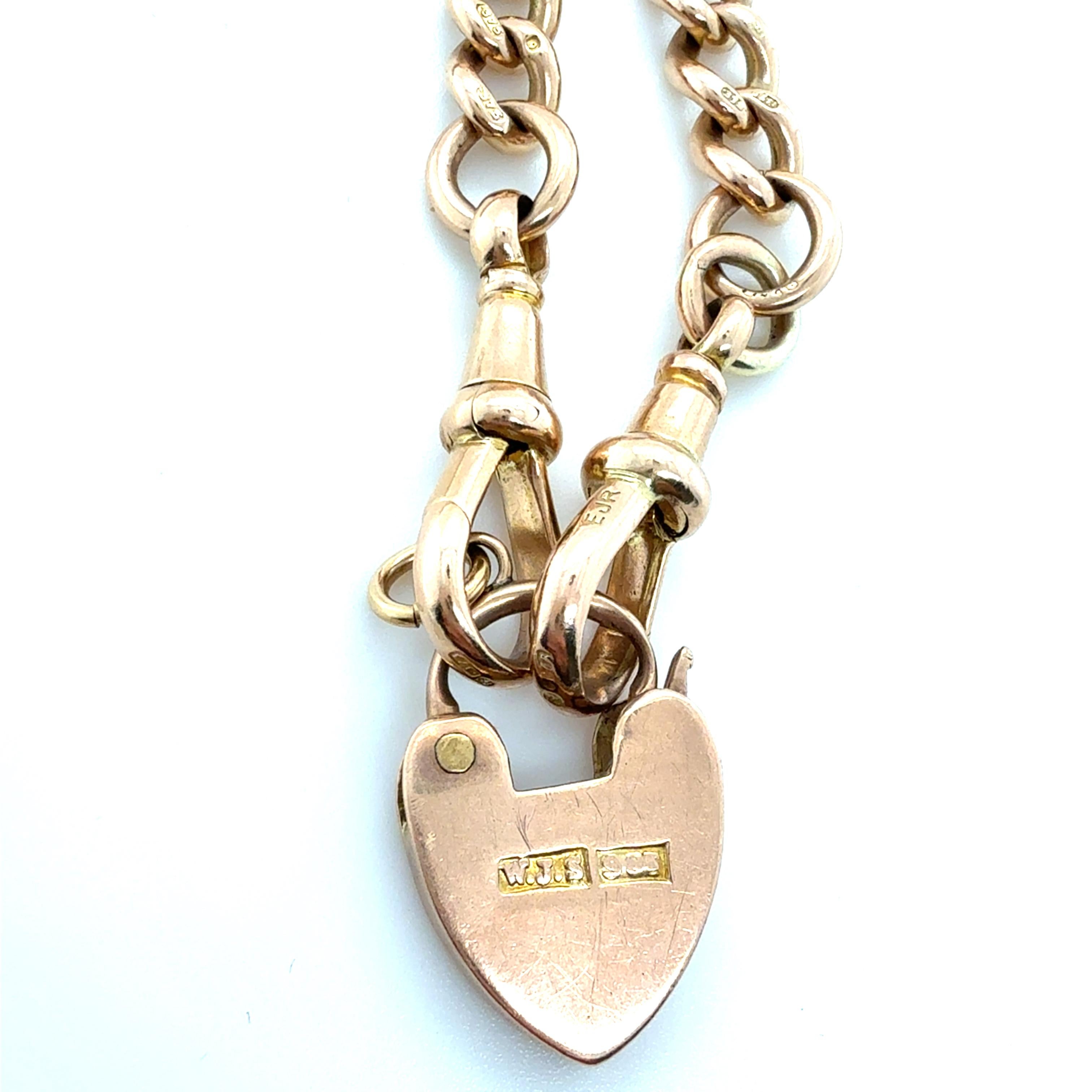 British, Victorian 9ct Rose Gold Watch Fob Chain Heart Necklace en venta 1