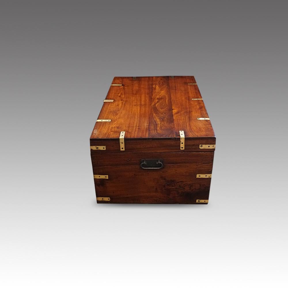 English British Victorian Brass Bound Officers Military Chest Coffee Table, circa 1860