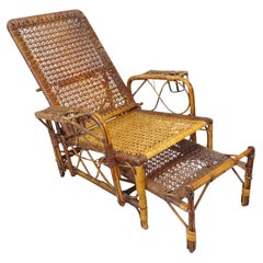 British Victorian Colonial Formed Bamboo & Cane Reclining Steamer Armchair