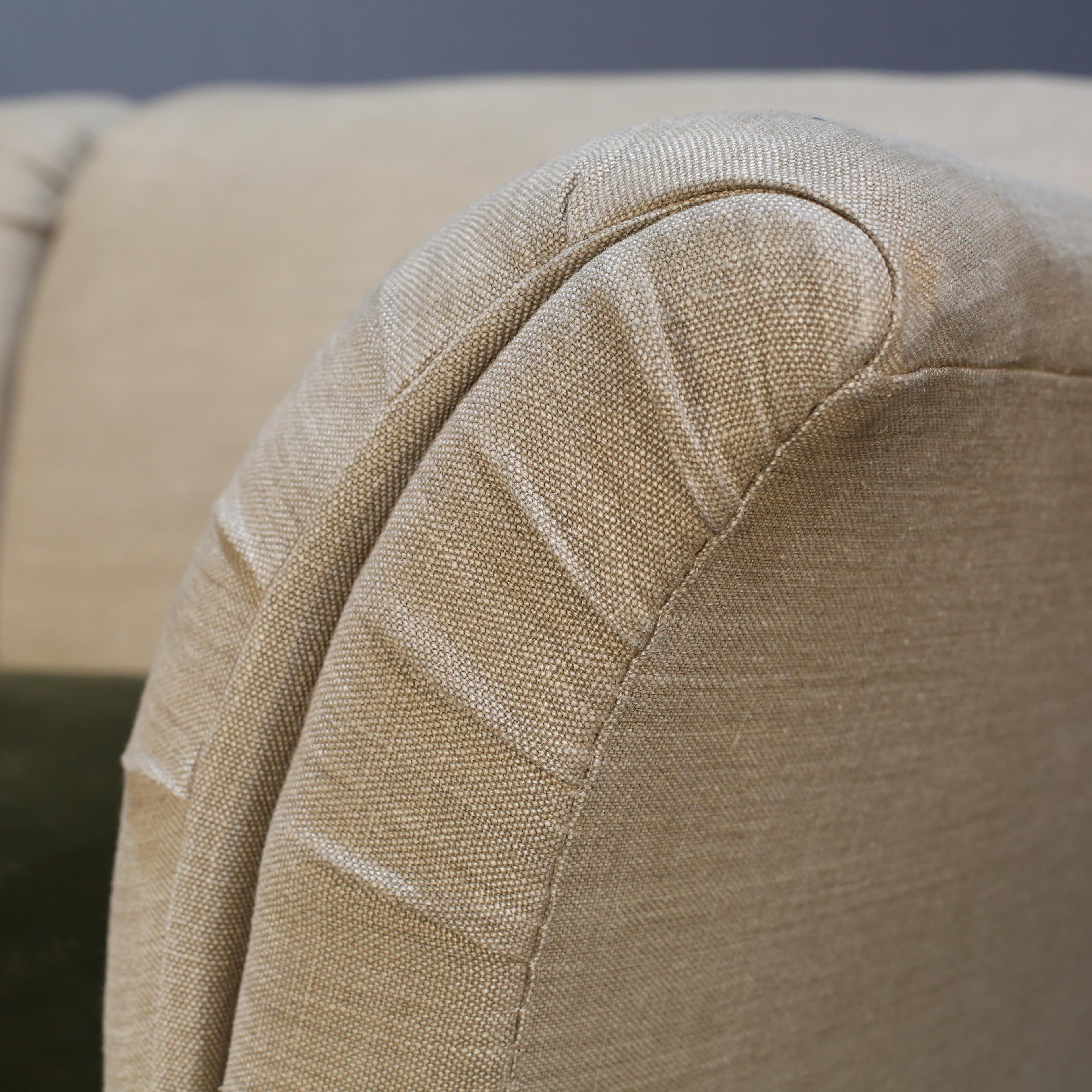 Contemporary British Victorian Max Rollitt Dean Green Velvet and Beige Fabric Sofa