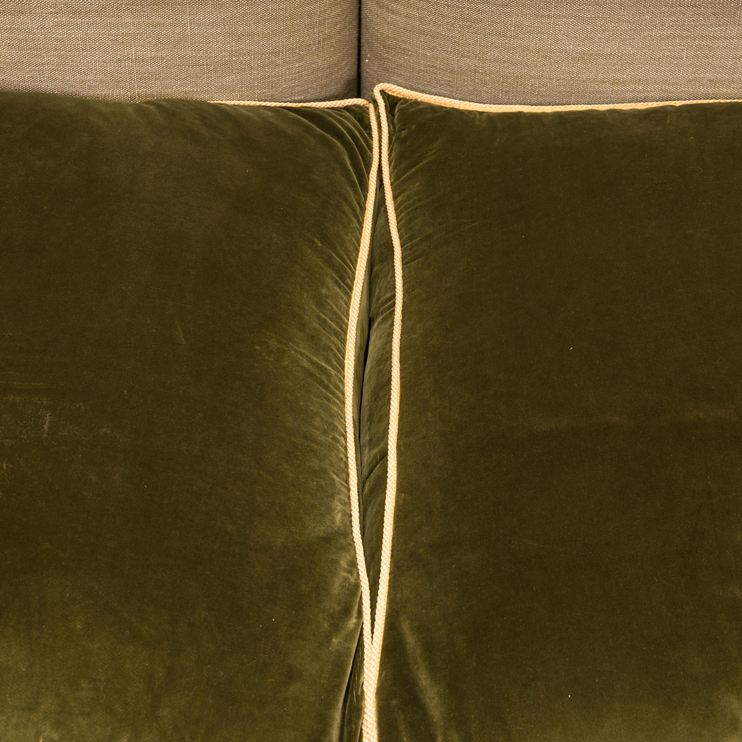 British Victorian Max Rollitt Dean Green Velvet and Beige Fabric Sofa 2