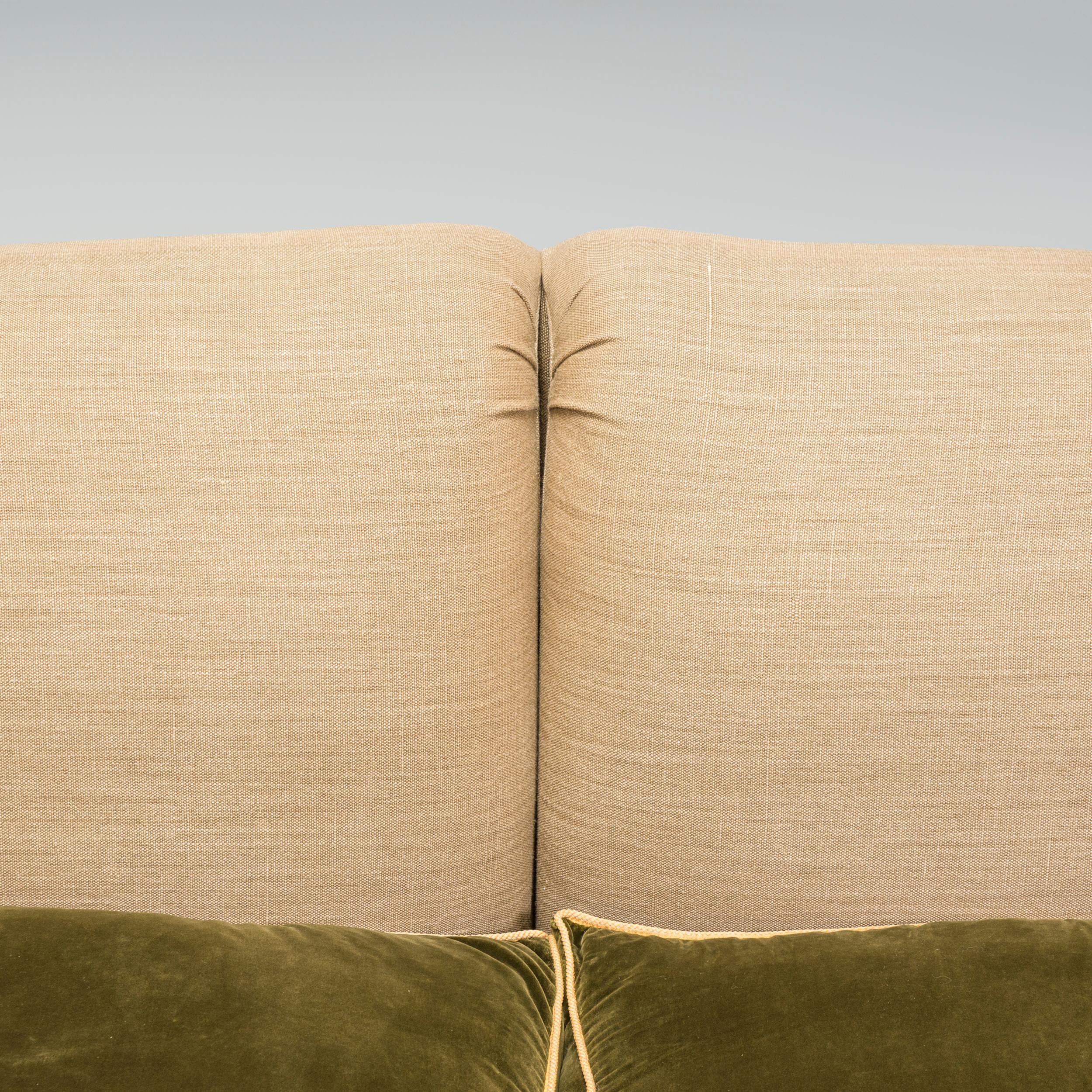 British Victorian Max Rollitt Dean Green Velvet and Beige Fabric Sofa For Sale 3