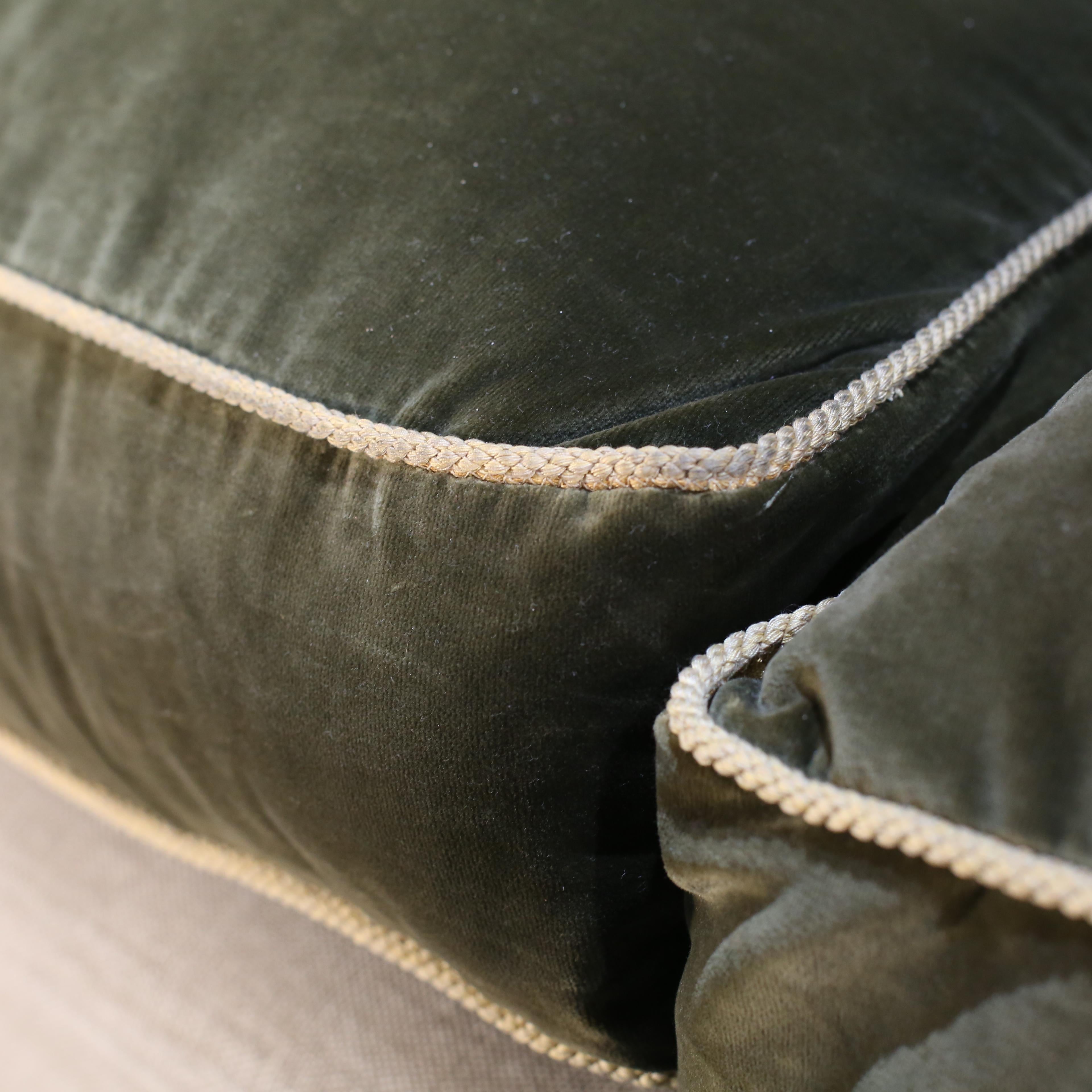 British Victorian Max Rollitt Dean Green Velvet and Beige Fabric Sofa 3