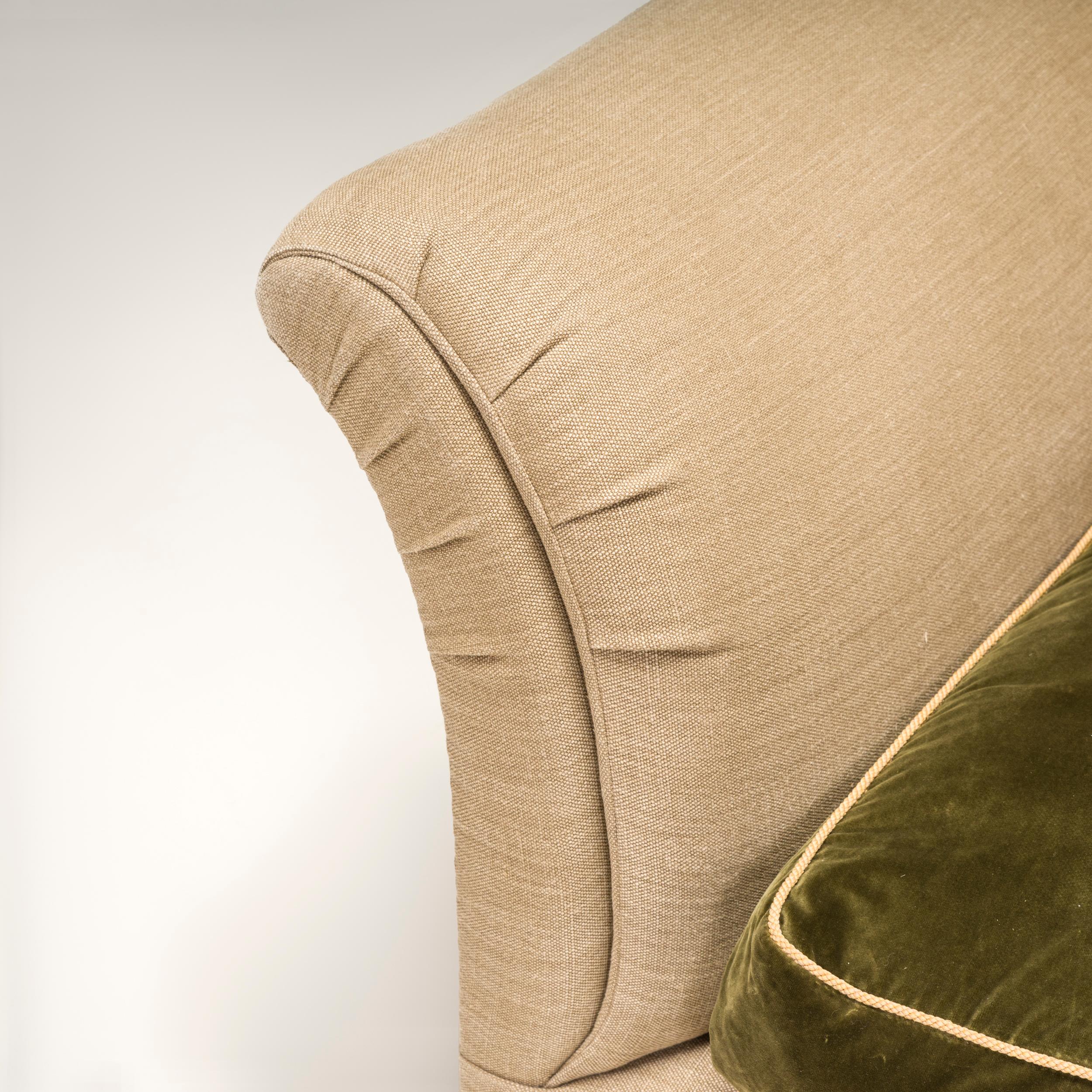  British Victorian Max Rollitt Dean Green Velvet and Beige Fabric Sofa For Sale 4