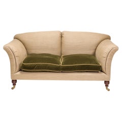 Used  British Victorian Max Rollitt Dean Green Velvet and Beige Fabric Sofa
