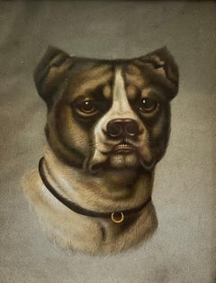 Antique English Dog Picture Head Portrait Rare Breed Antique Gilt Frame
