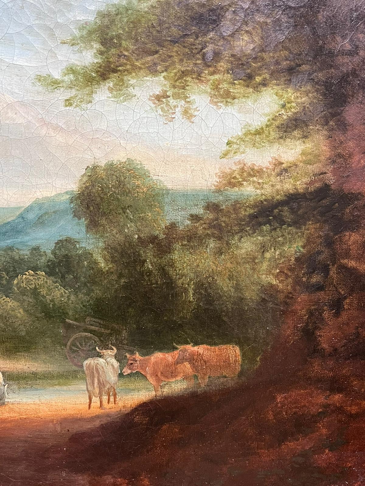 Großes britisches Ölgemälde auf Leinwand, Bauernhofsszene mit Tieren, Landschaft, 1830er Jahre – Painting von British Victorian