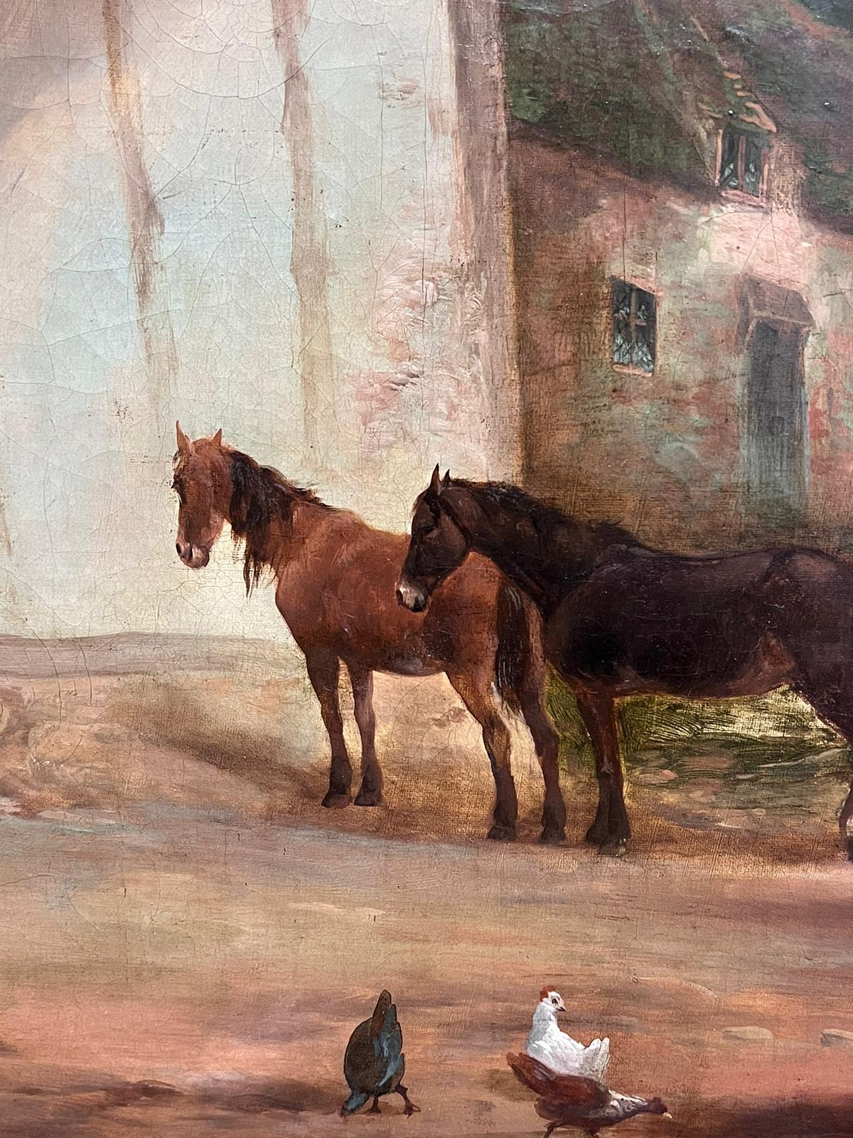 Großes britisches Ölgemälde auf Leinwand, Bauernhofsszene mit Tieren, Landschaft, 1830er Jahre im Angebot 2