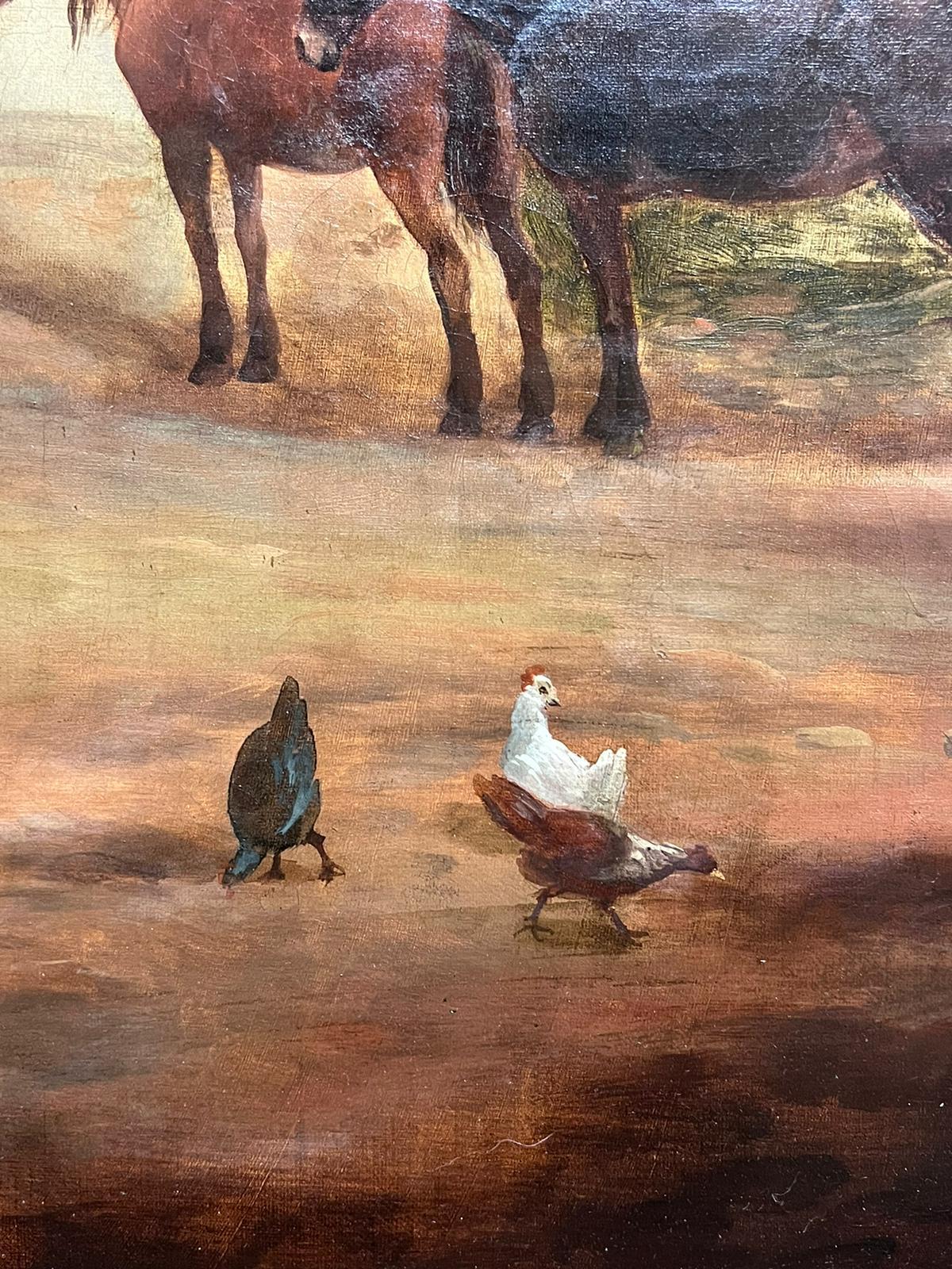 Großes britisches Ölgemälde auf Leinwand, Bauernhofsszene mit Tieren, Landschaft, 1830er Jahre im Angebot 3