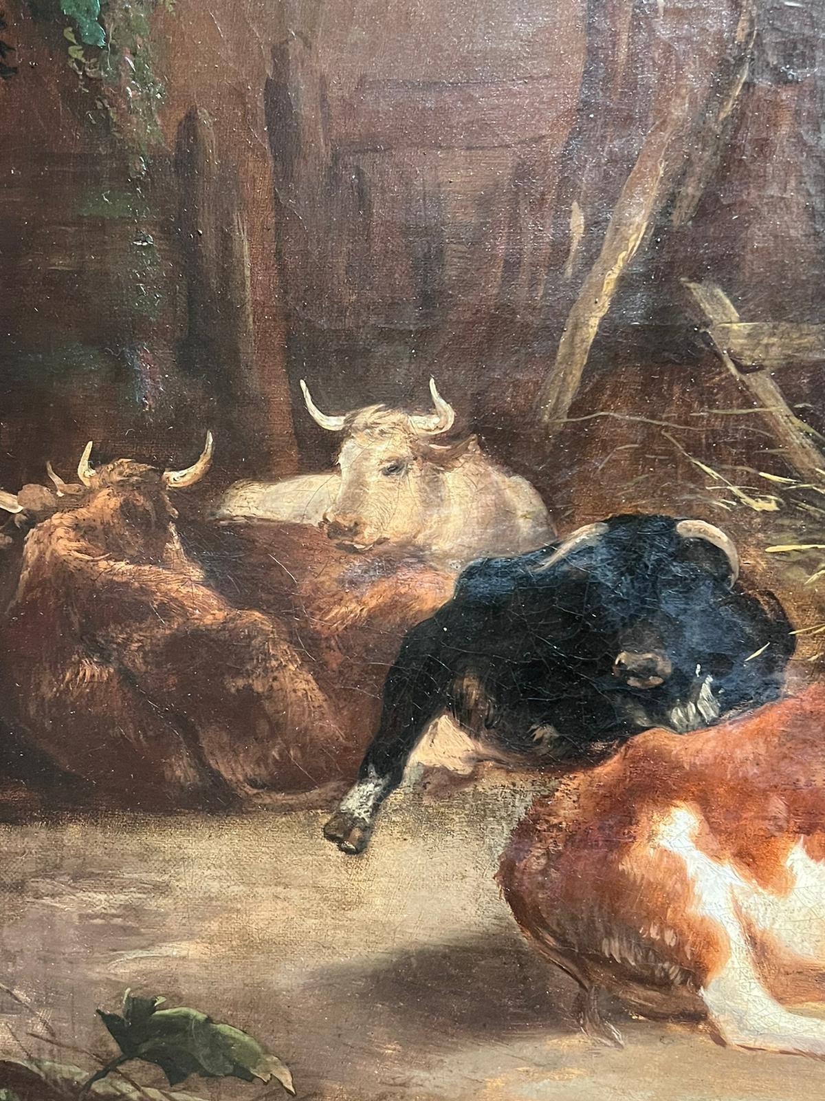 Huge 1830's British Oil Painting on Canvas Farmyard Scene with Animals Landscape For Sale 6