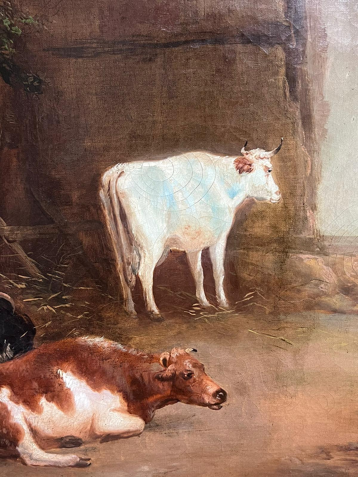 Großes britisches Ölgemälde auf Leinwand, Bauernhofsszene mit Tieren, Landschaft, 1830er Jahre im Angebot 5