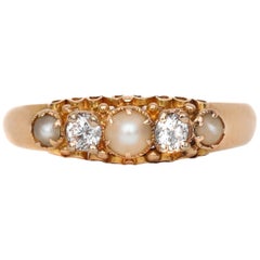 British Victorian Pearl and Diamond Five-Stone Ring, circa 1864