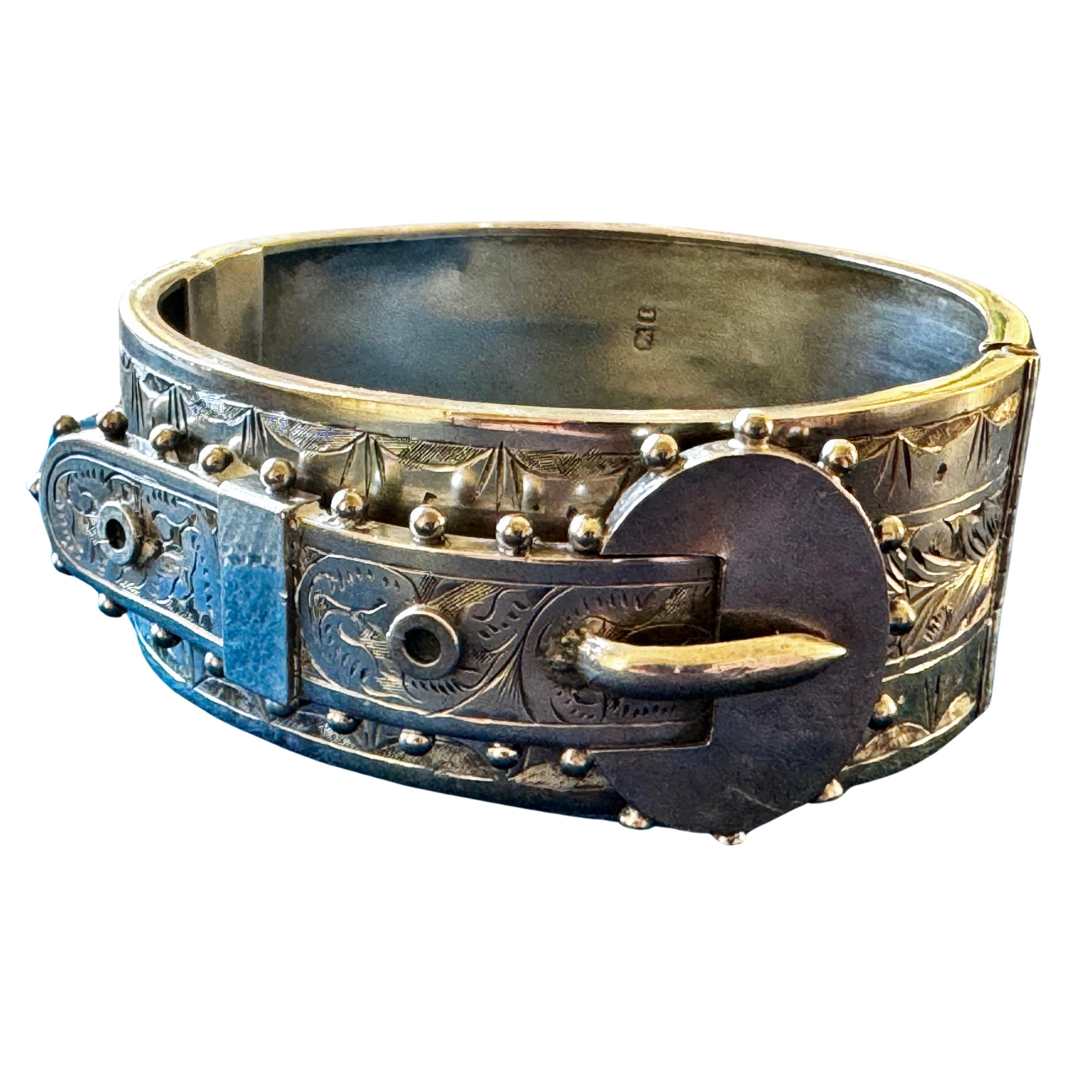 Britisches viktorianisches Silberschnalle-Armband aus Birmingham, vollständig gestempelt    im Angebot