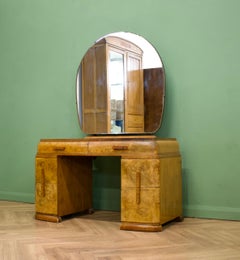 British Vintage Art Deco Burr Walnut Dressing Table, 1930s