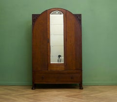 British Vintage Art Deco Dark Oak Wardrobe, 1930s
