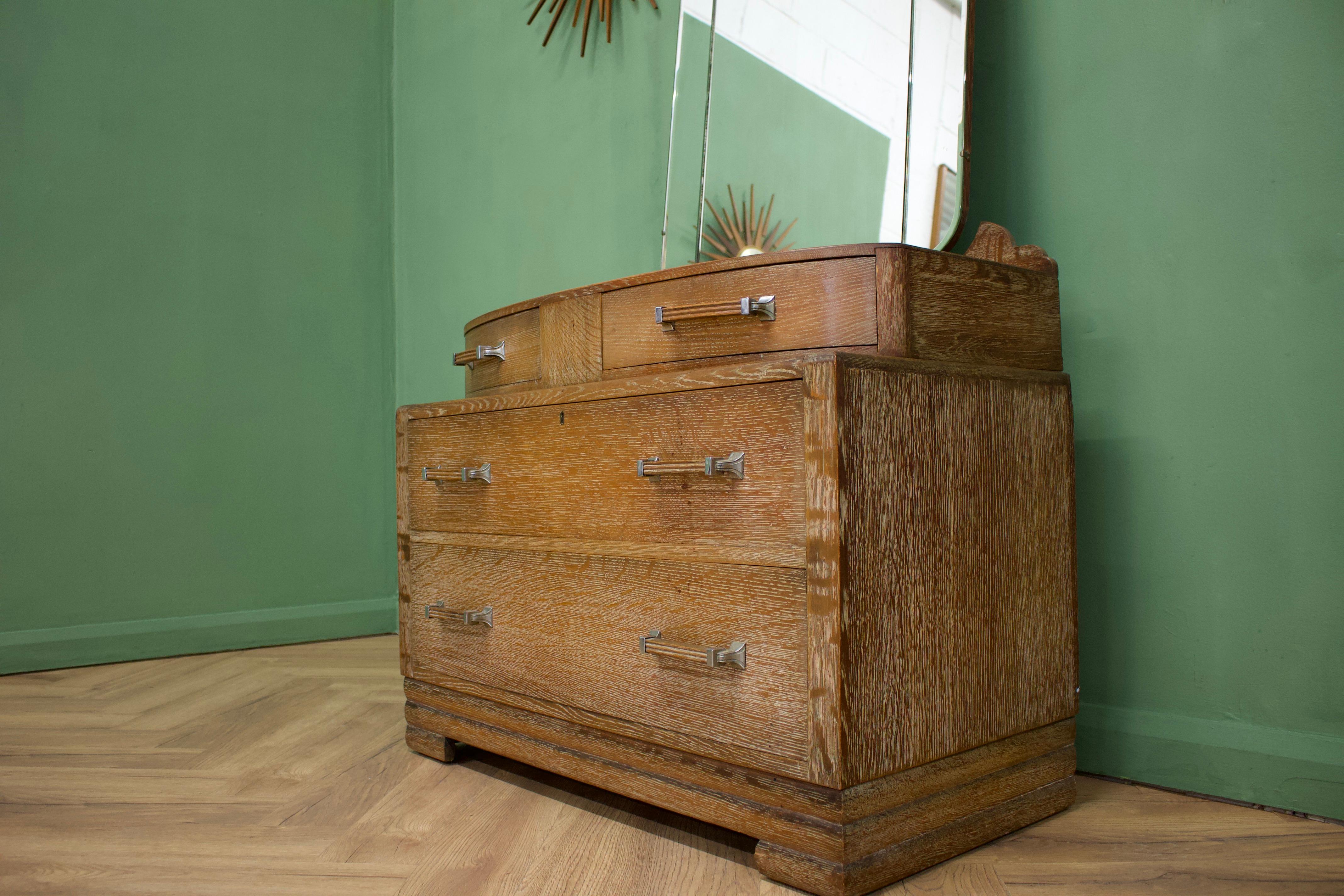 Mid-20th Century British Vintage Art Deco Limed Oak Dressing Table from Maple and Co, 1930s For Sale