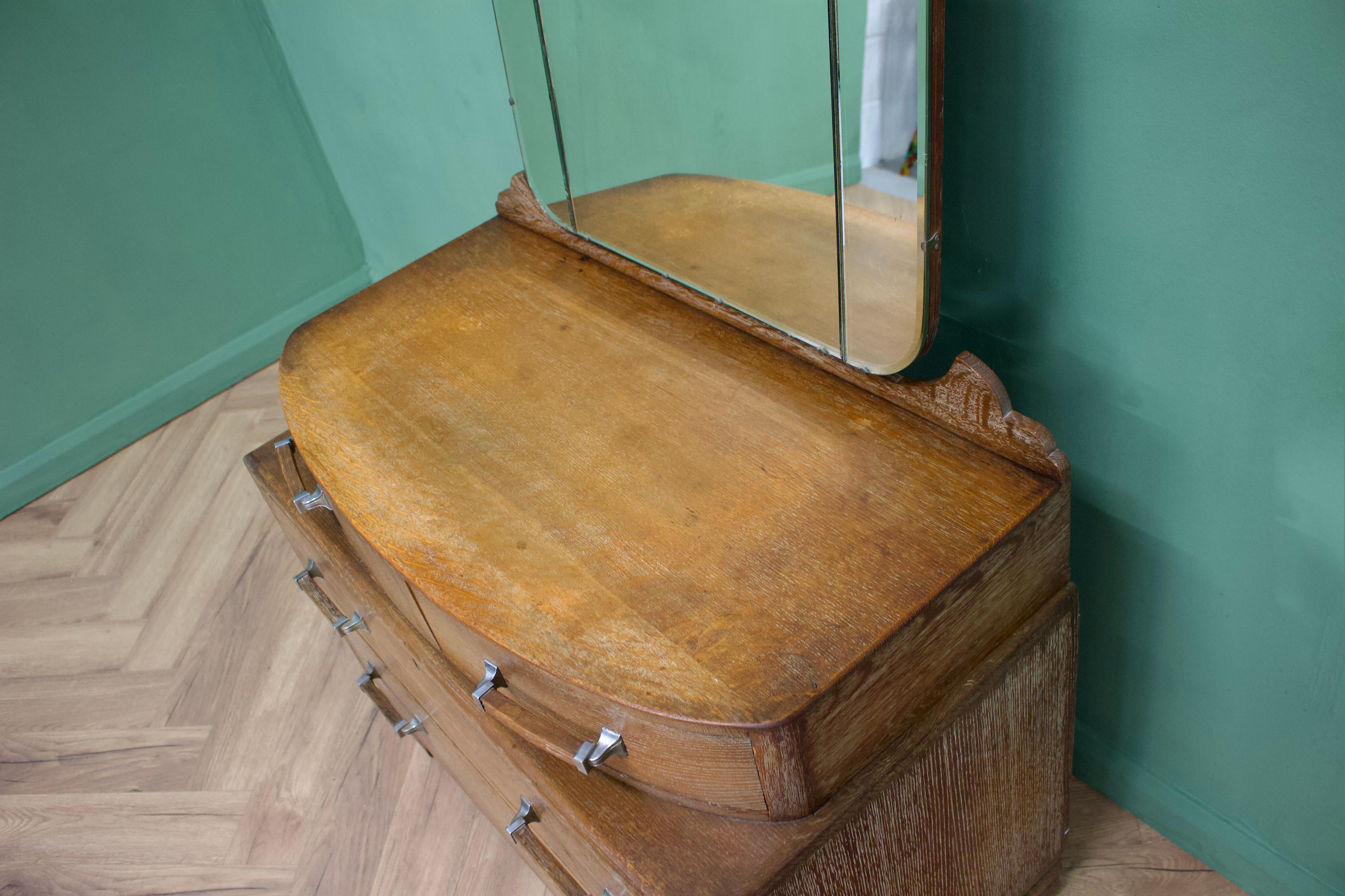 Wood British Vintage Art Deco Limed Oak Dressing Table from Maple and Co, 1930s For Sale