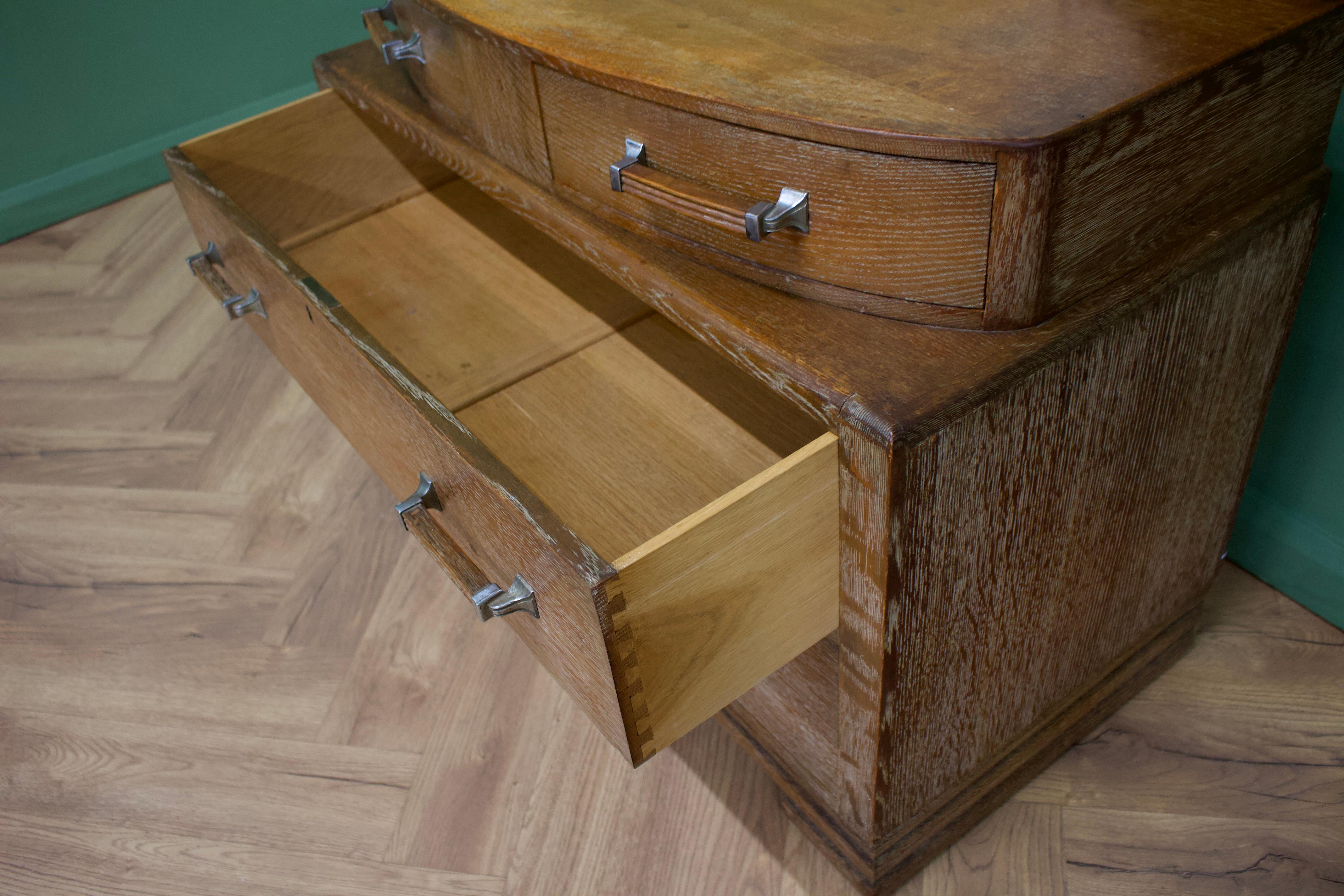 British Vintage Art Deco Limed Oak Dressing Table from Maple and Co, 1930s For Sale 1