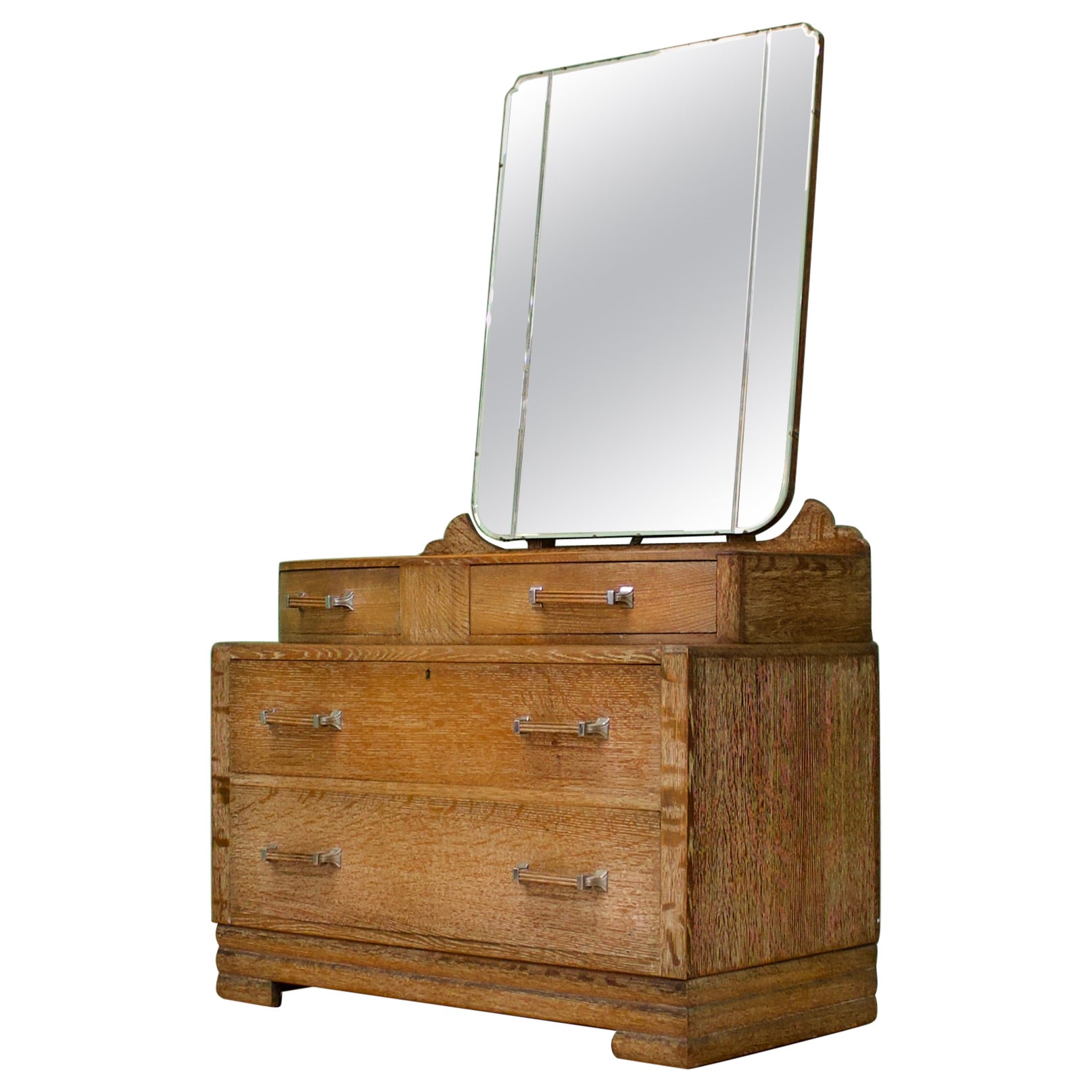 British Vintage Art Deco Limed Oak Dressing Table from Maple and Co, 1930s