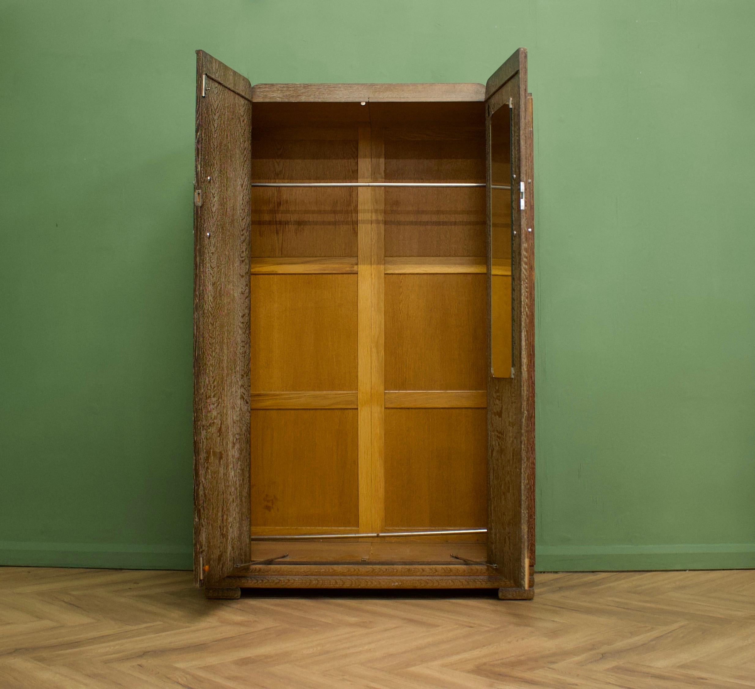 British Vintage Art Deco Limed Oak Wardrobe from Maple and Co, 1930s For Sale 2