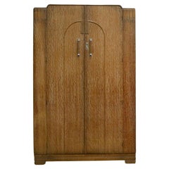 British Used Art Deco Limed Oak Wardrobe from Maple and Co, 1930s