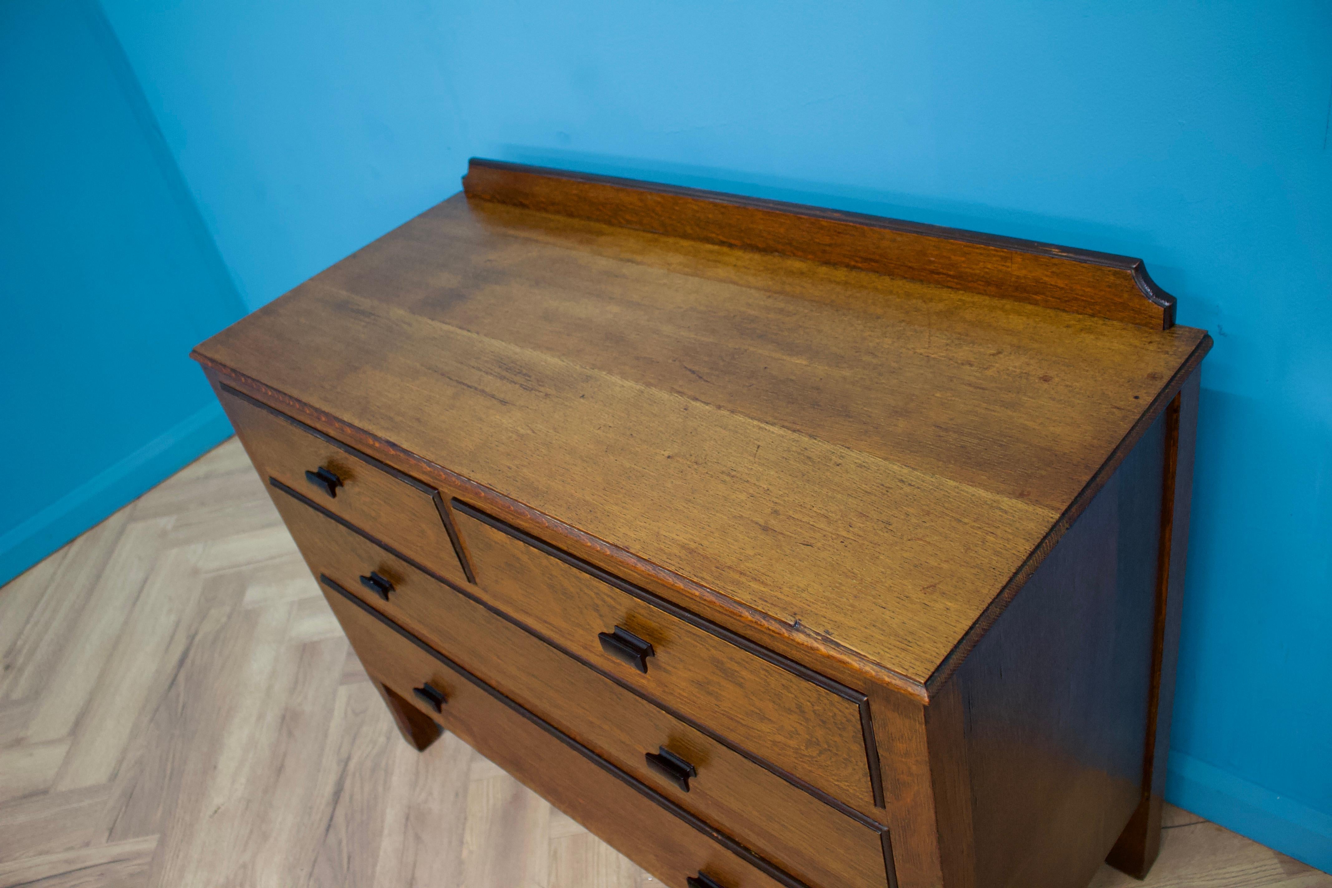 British Vintage Art Deco Oak Chest of Drawers, 1930s 2