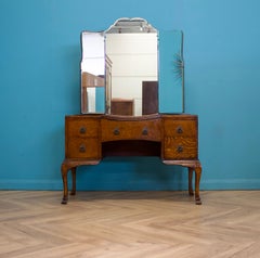 British Vintage Art Deco Oak Dressing Table, 1930s