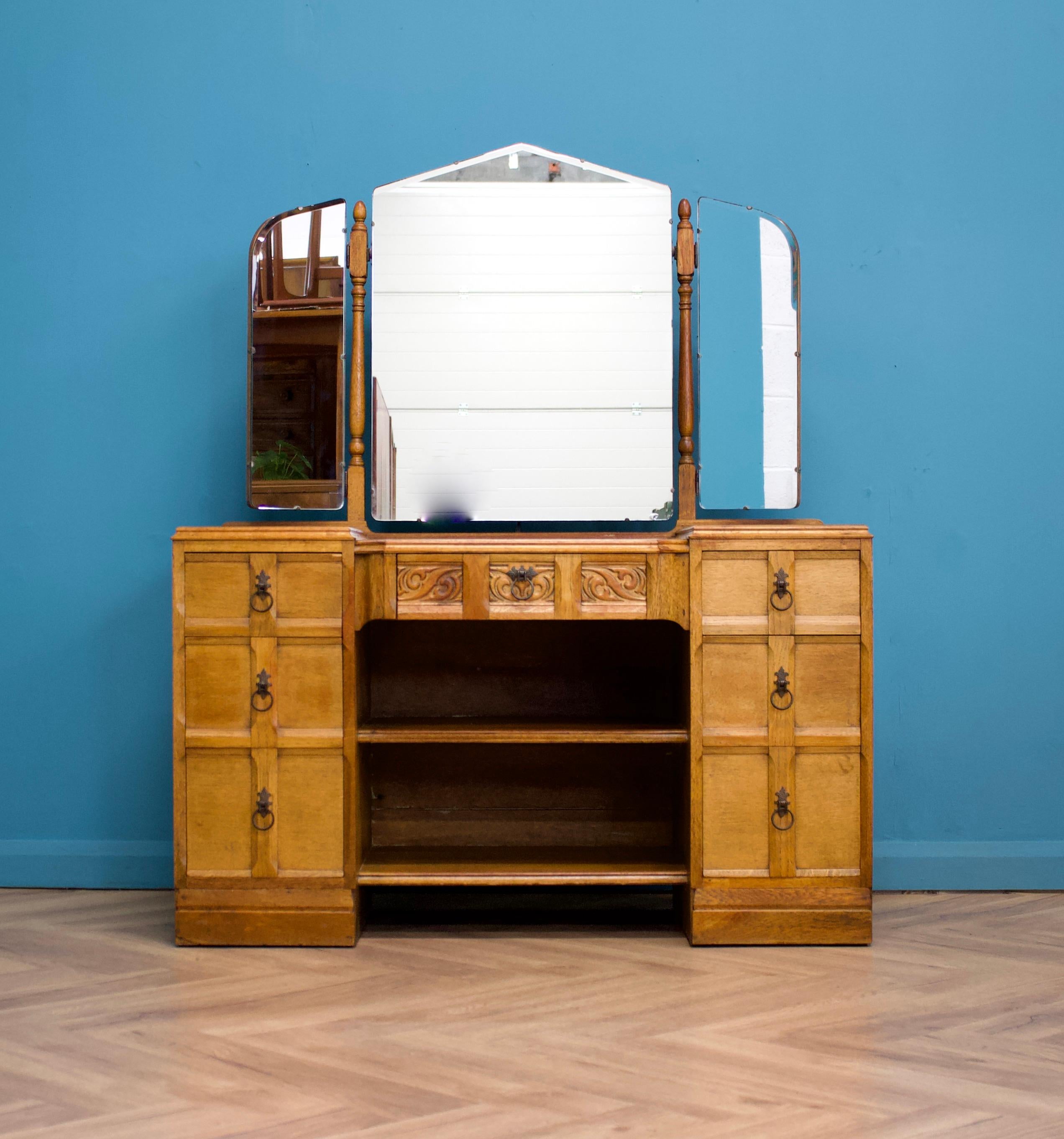 Mid-20th Century British Vintage Art Deco Oak Dressing Table, 1930s
