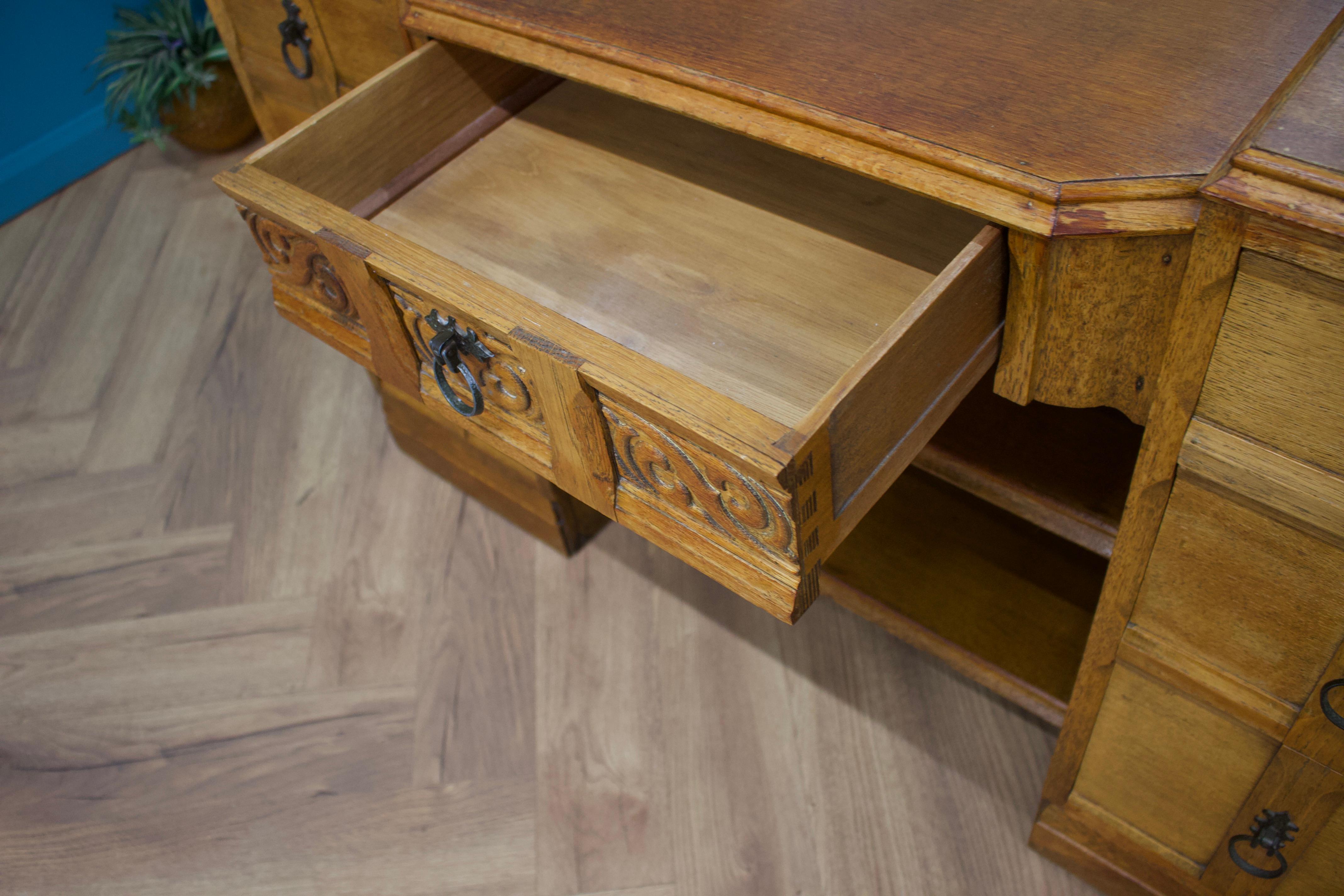 British Vintage Art Deco Oak Dressing Table, 1930s 2