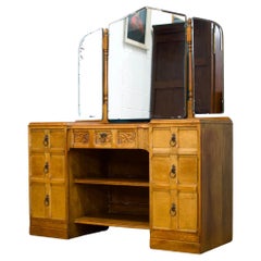 British Vintage Art Deco Oak Dressing Table, 1930s