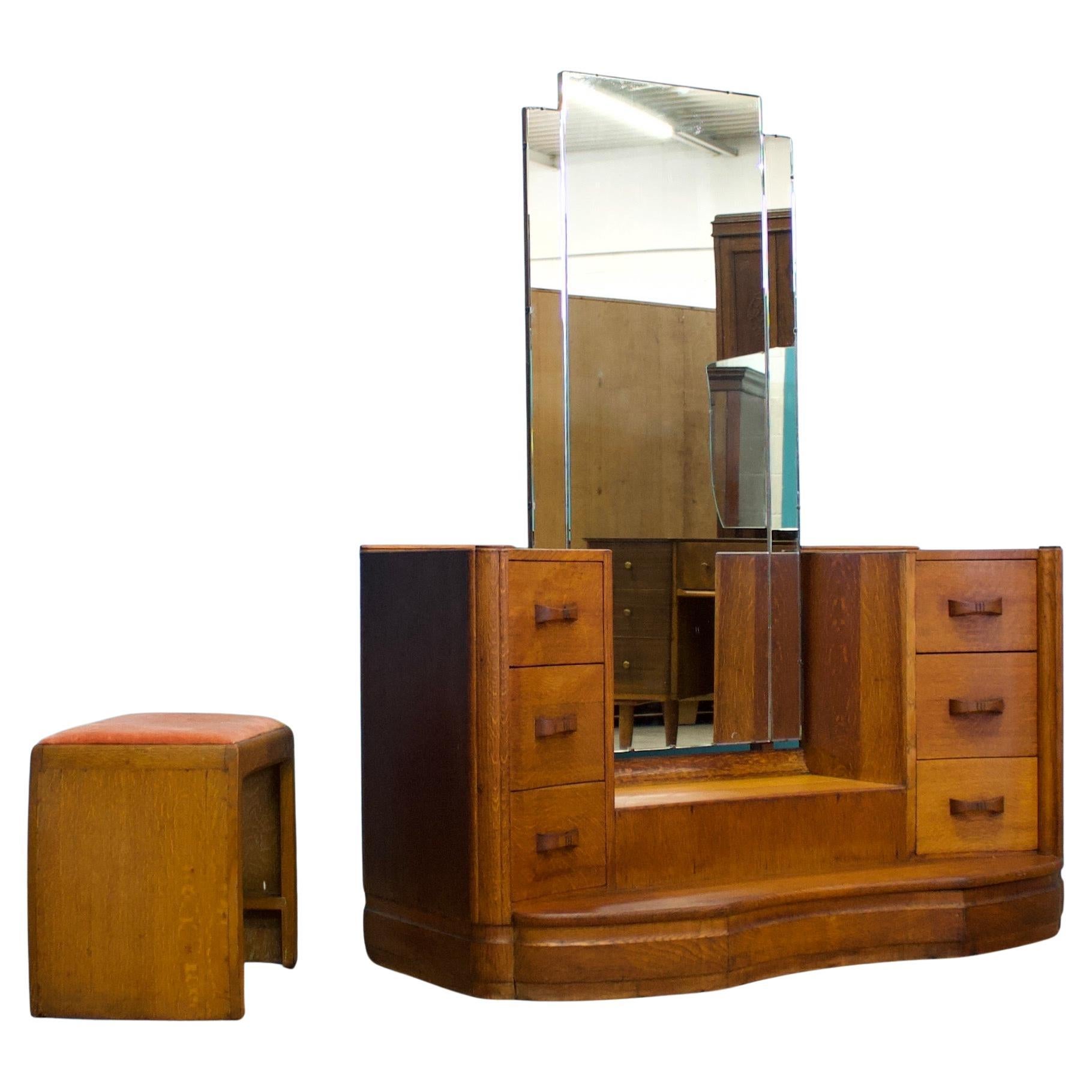 British Vintage Art Deco Oak Dressing Table, 1930s im Angebot