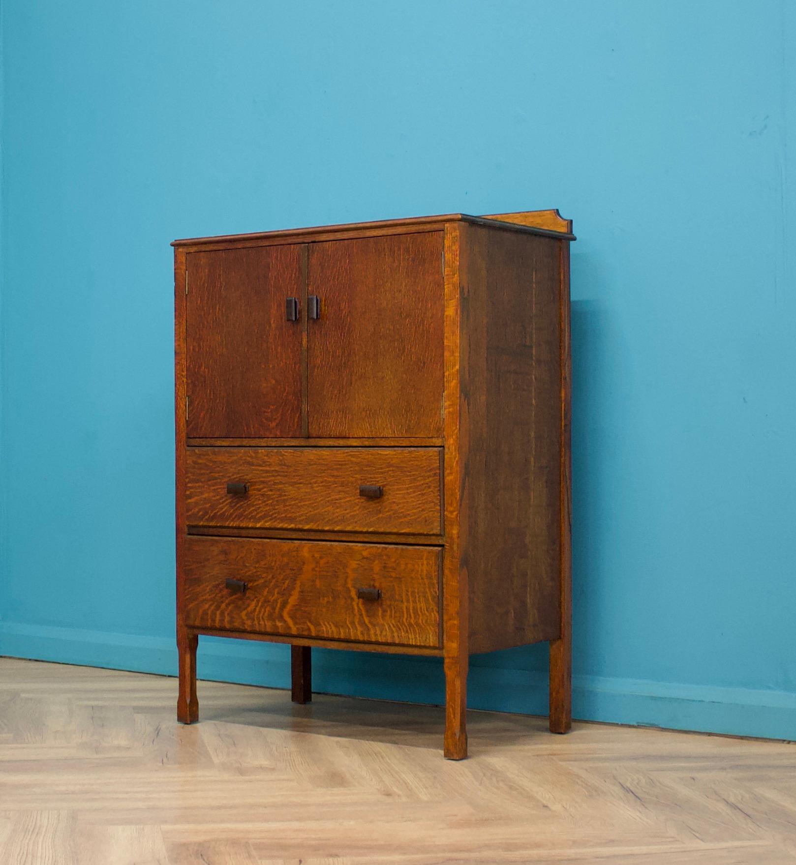 Wood British Vintage Art Deco Oak Tallboy, 1930s