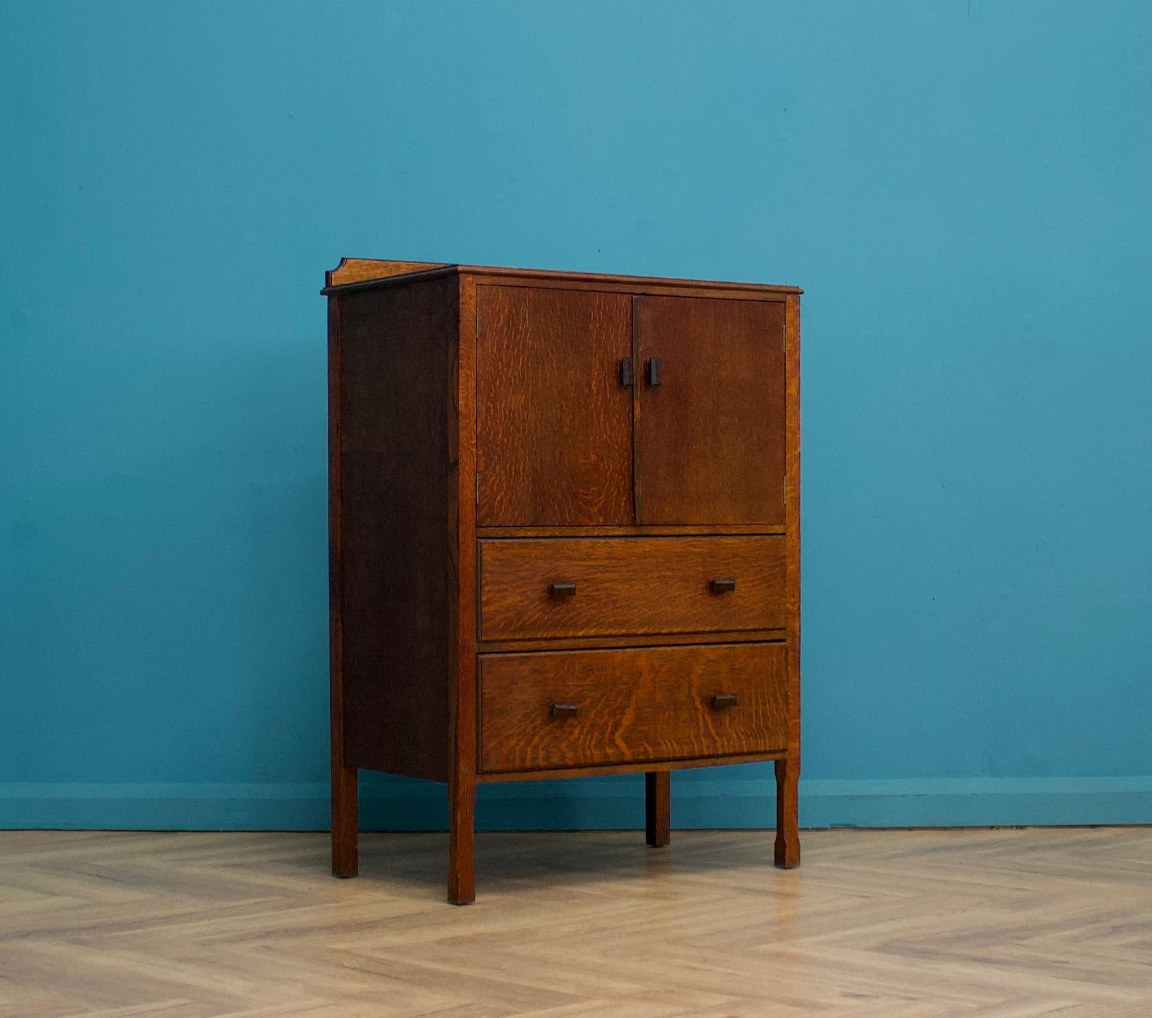 British Vintage Art Deco Oak Tallboy, 1930s 1