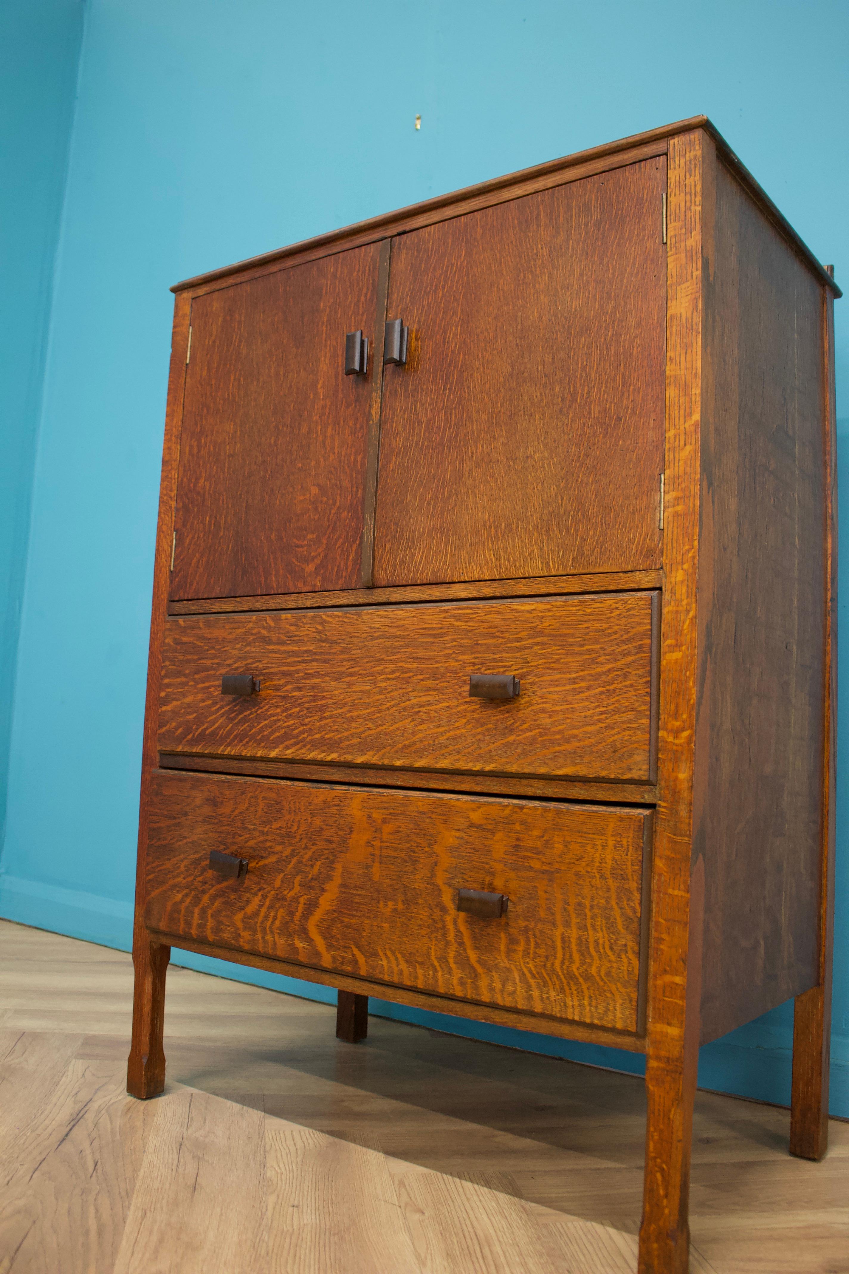 British Vintage Art Deco Oak Tallboy, 1930s 2