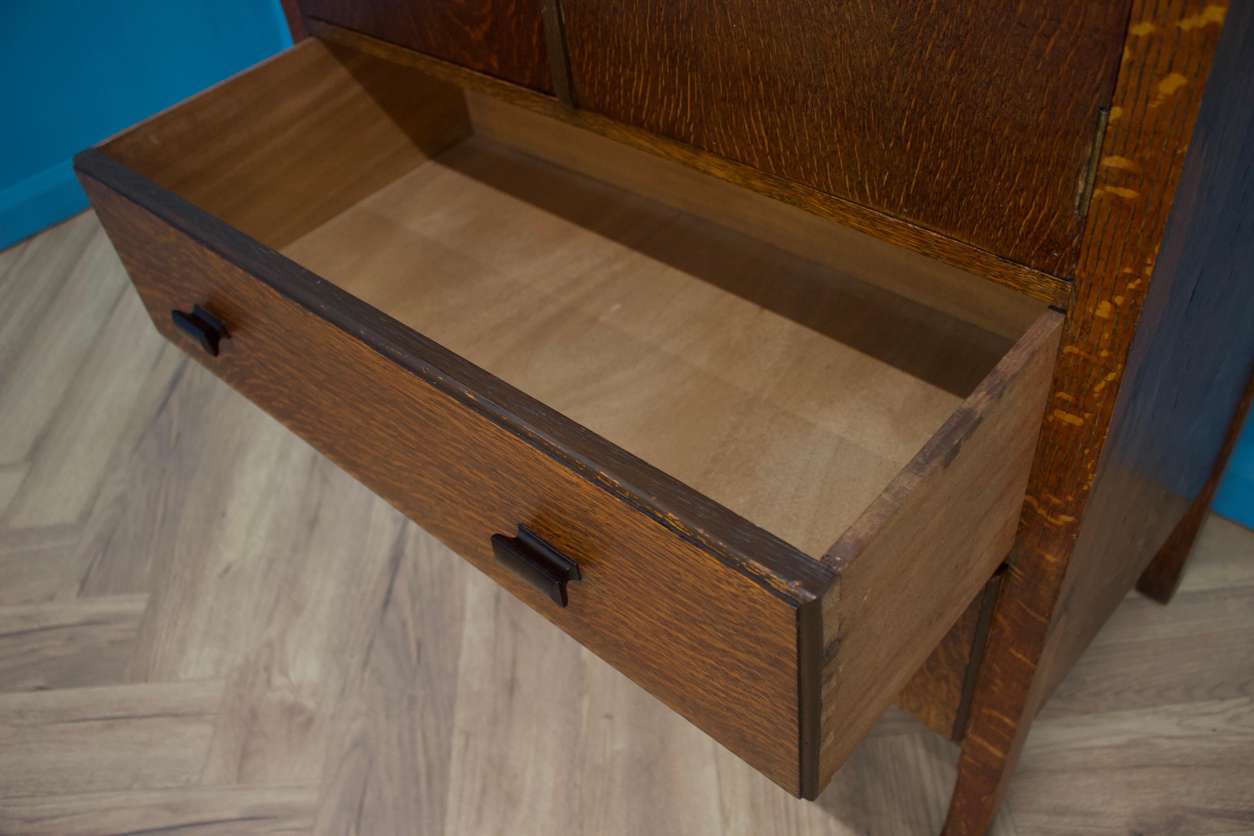 British Vintage Art Deco Oak Tallboy, 1930s 4