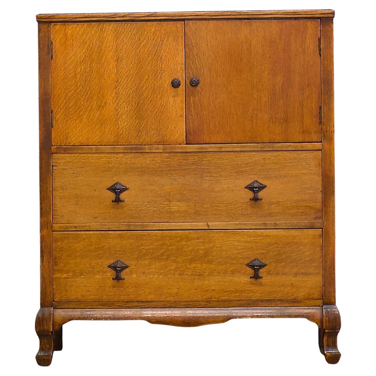 British Vintage Art Deco Oak Tallboy, 1930s For Sale