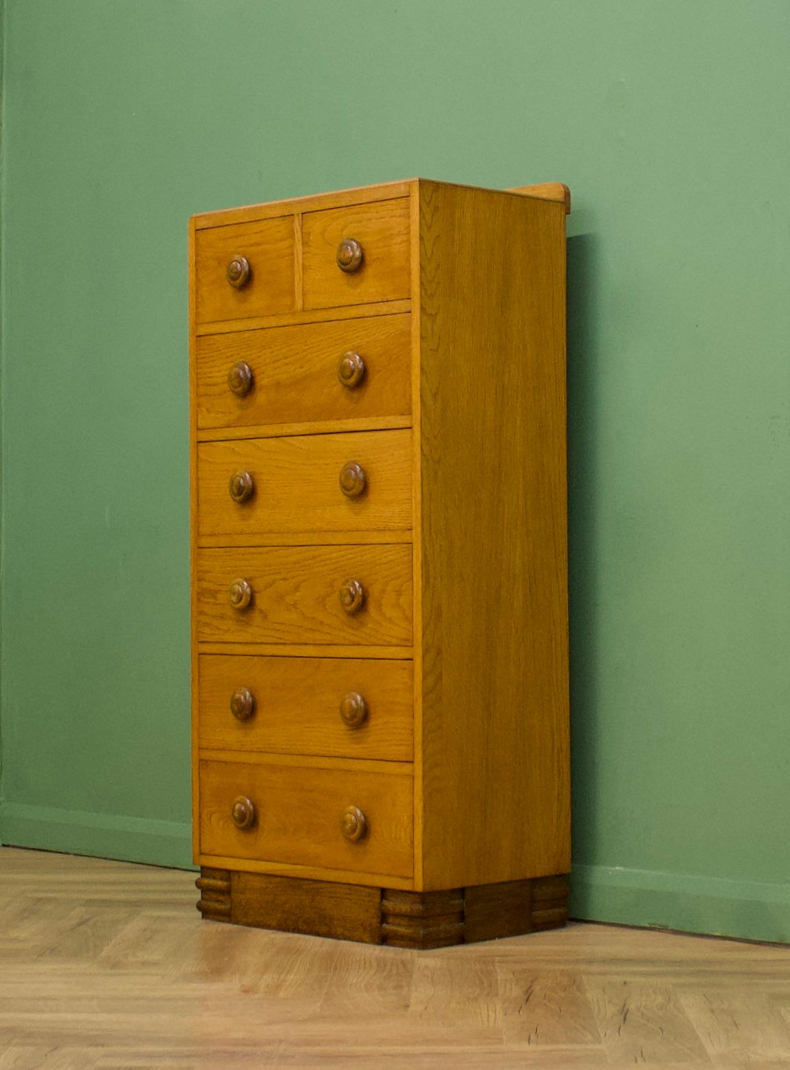 British Vintage Art Deco Oak Tallboy Chest of Drawers, 1930s For Sale ...