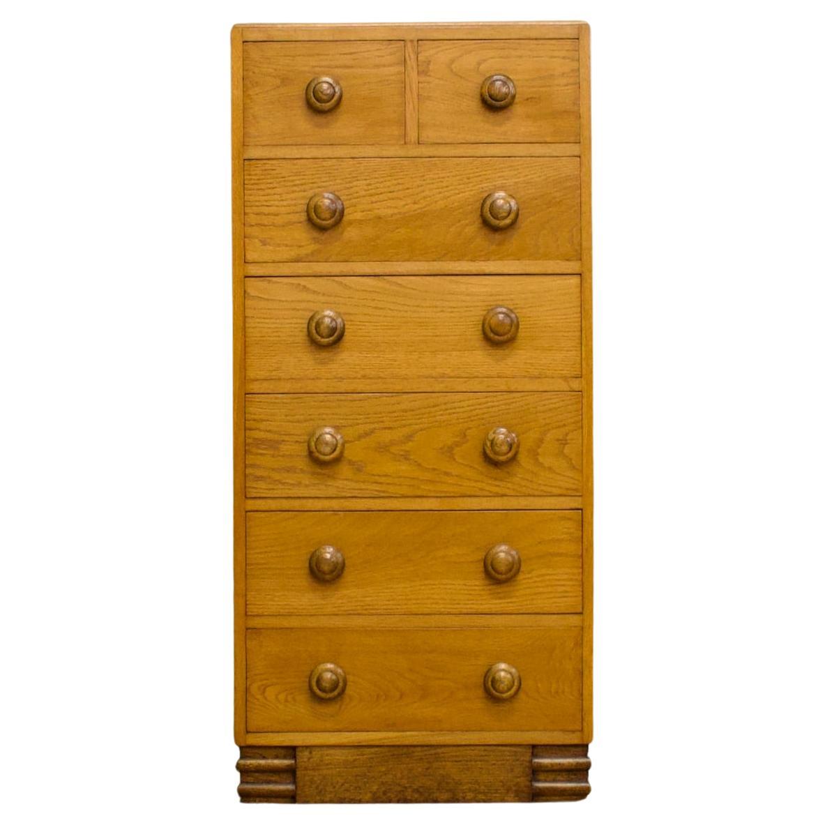 British Vintage Art Deco Oak Tallboy Chest of Drawers, 1930s For Sale ...