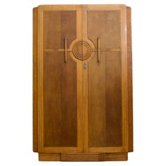 British Vintage Art Deco Oak Wardrobe, 1930s