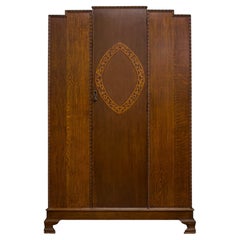 British Vintage Art Deco Oak Kleiderschrank, 1930er Jahre