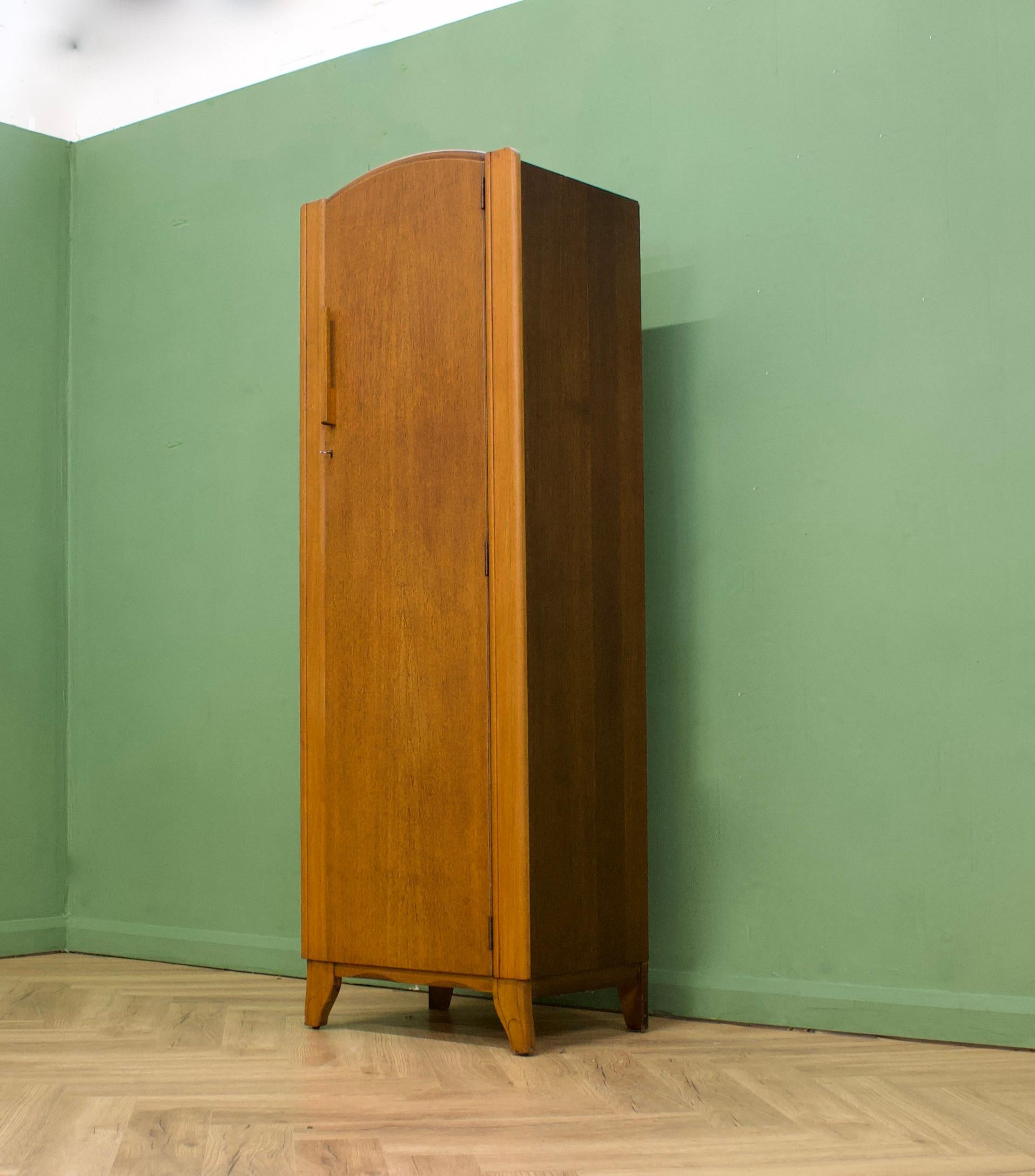 Wood British Vintage Art Deco Style Oak Wardrobe from Lebus, 1950s For Sale