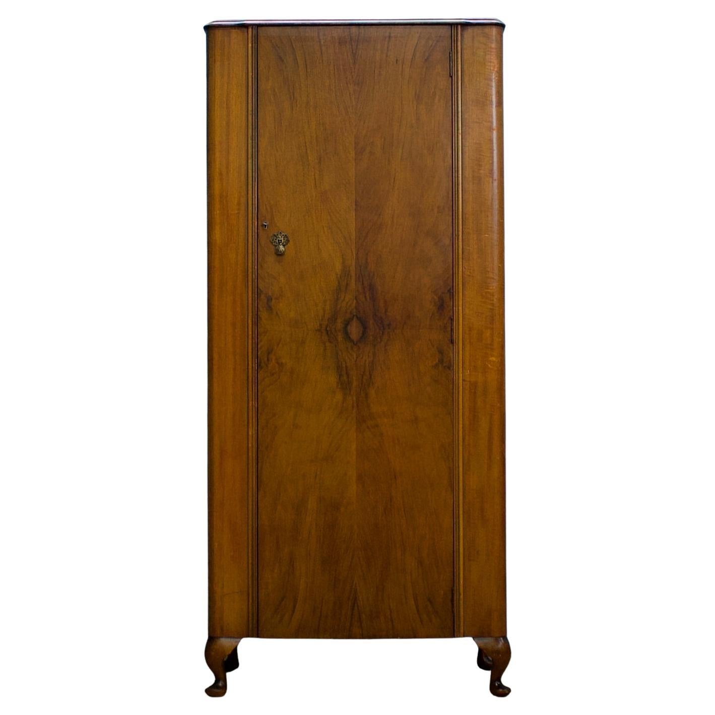 British Vintage Art Deco Walnut Wardrobe or Hall Cupboard, 1940s