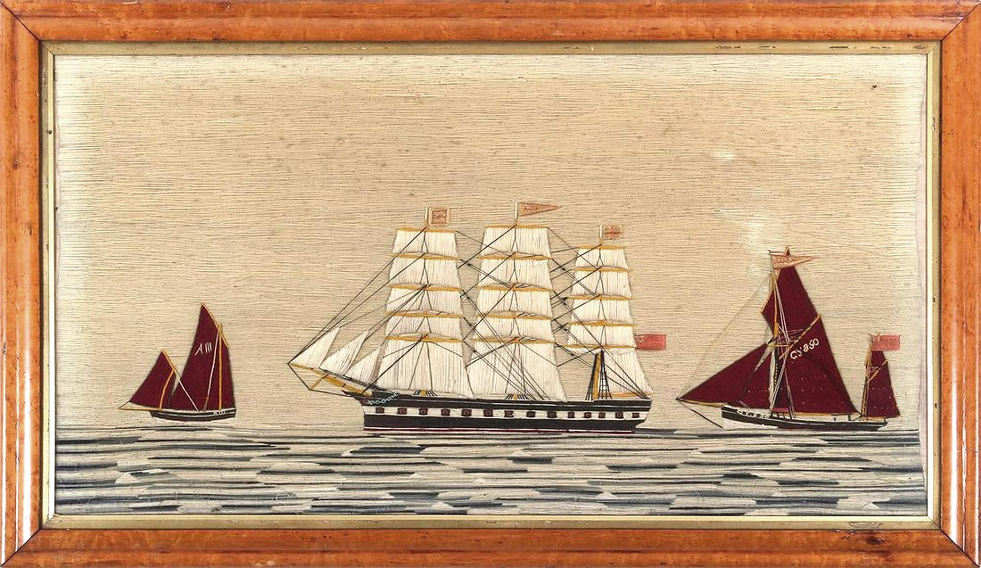 British Large Woolwork 'Woolie' of Three Ships In Good Condition For Sale In Downingtown, PA