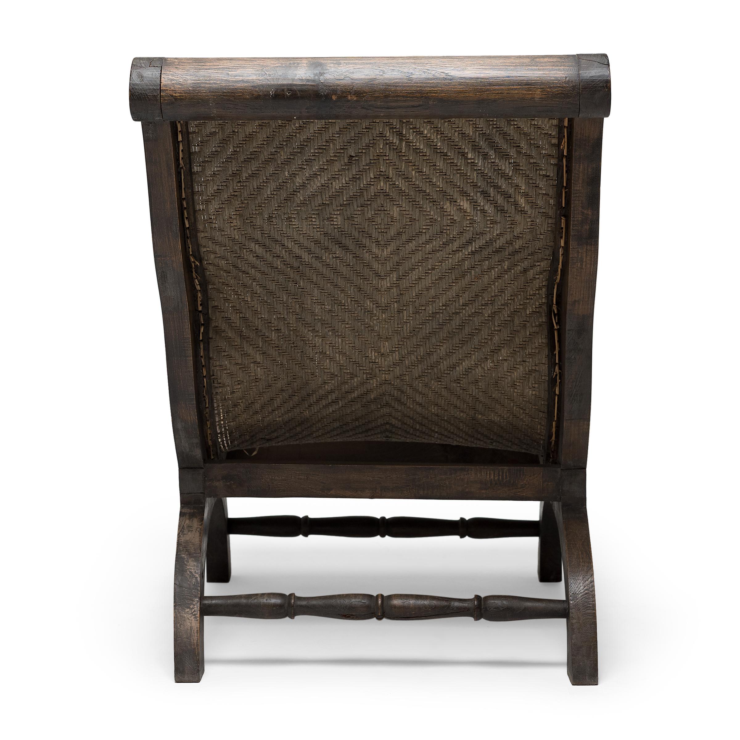 British Woven Rattan Colonial Reclining Chair, c. 1900 For Sale