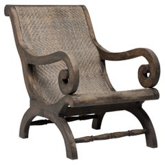 Antique Woven Rattan Colonial Reclining Chair, c. 1900
